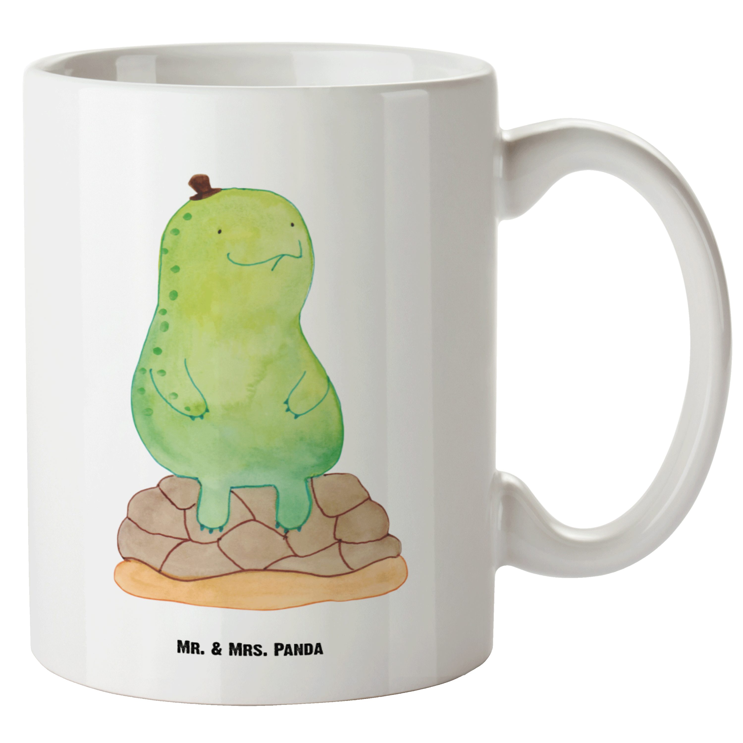 Mr. & Mrs. Panda Tasse Schildkröte pausiert - Weiß - Geschenk, achtsam, Grosse Kaffeetasse, XL Tasse Keramik