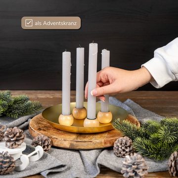 bremermann Kerzenhalter Tablett, 4 magnetischer Kerzenhalter, Stabkerzen Kerzenständer gold