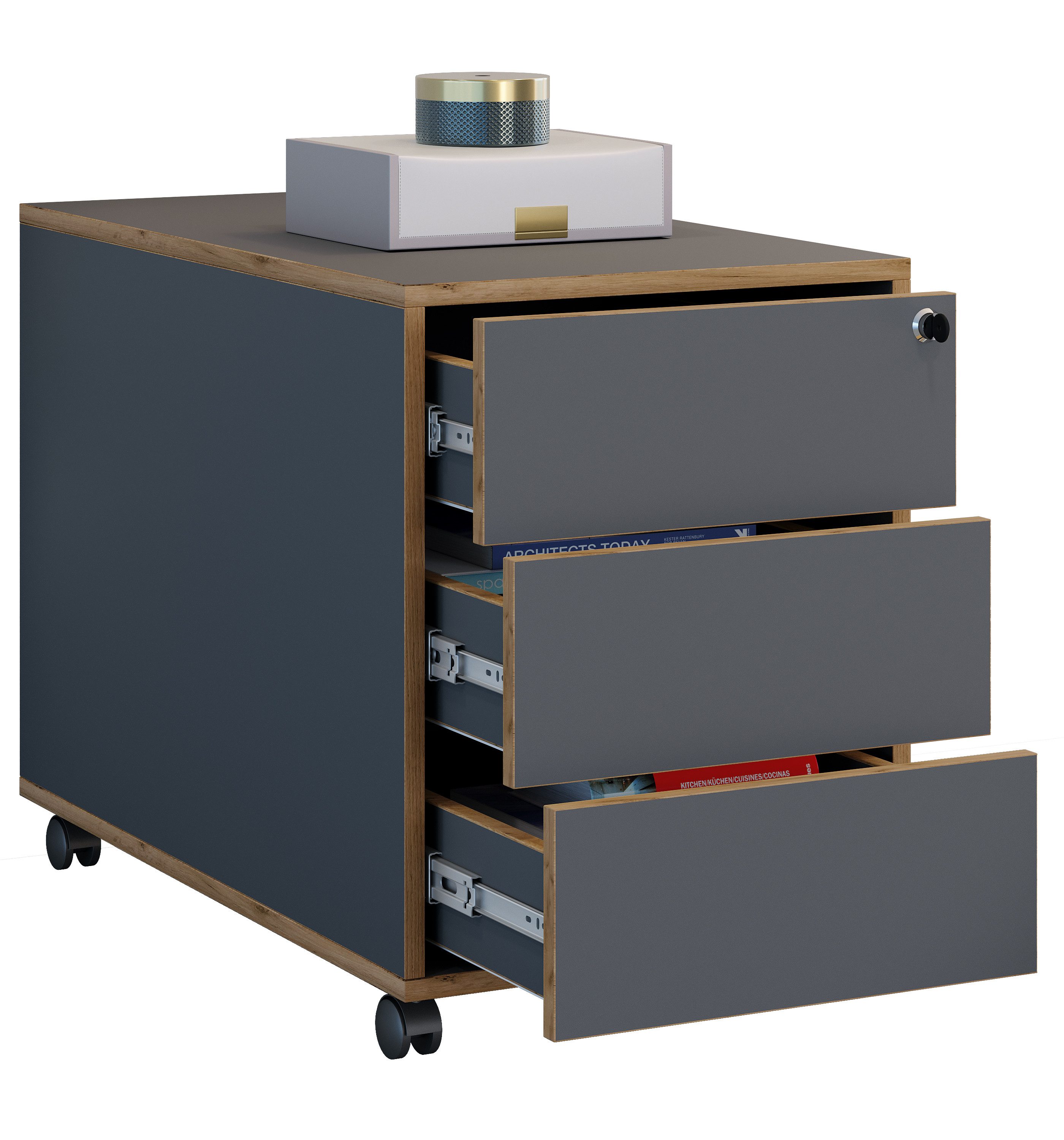 VCM Rollcontainer Salia T70 50x42x70cm, Beistellcontainer mit drei Schubladen, Bürocontainer abschließbar