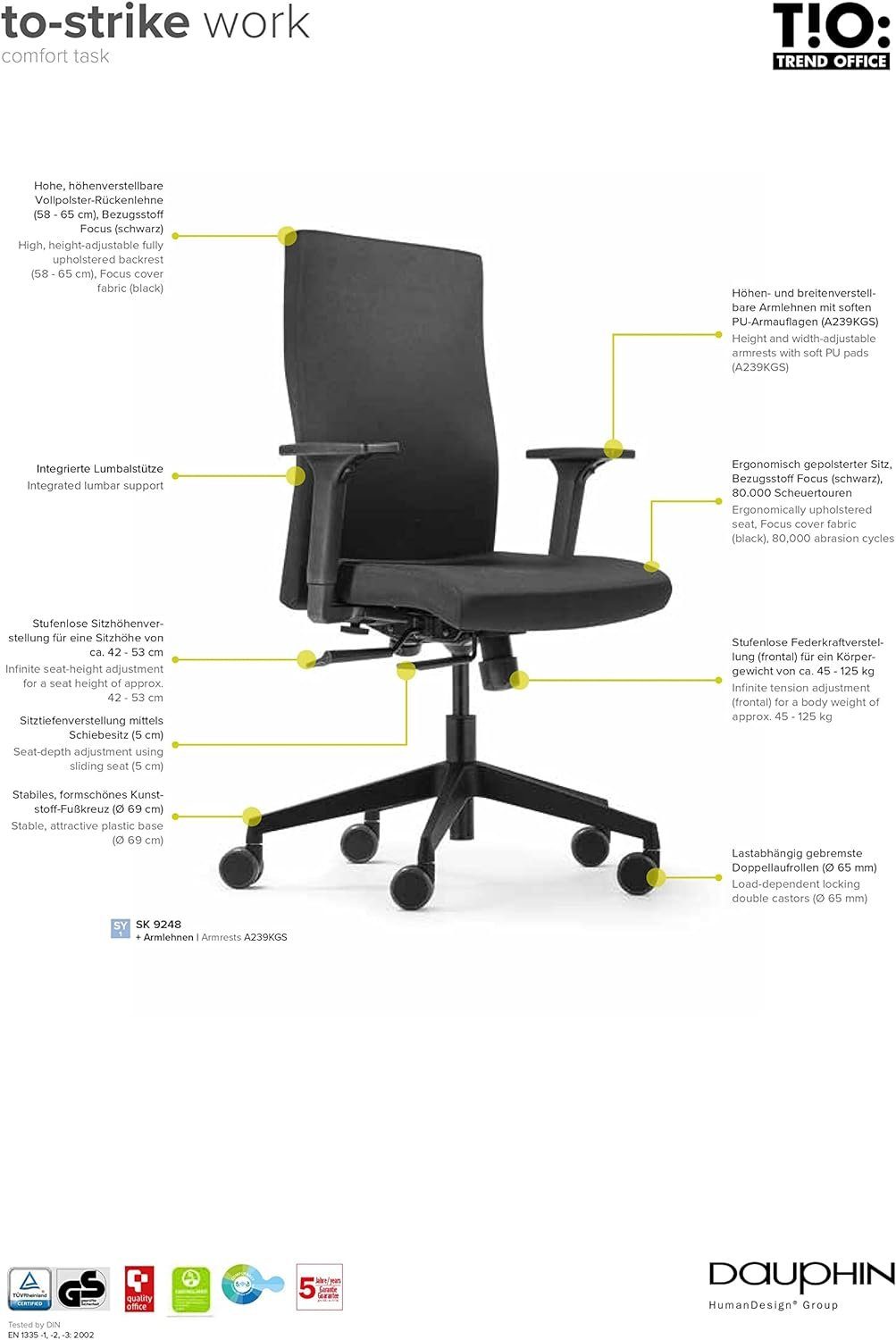 integrierter höhenverstellbarer mit OFFICE ergonomischer und Bürostuhl, Bürostuhl TREND