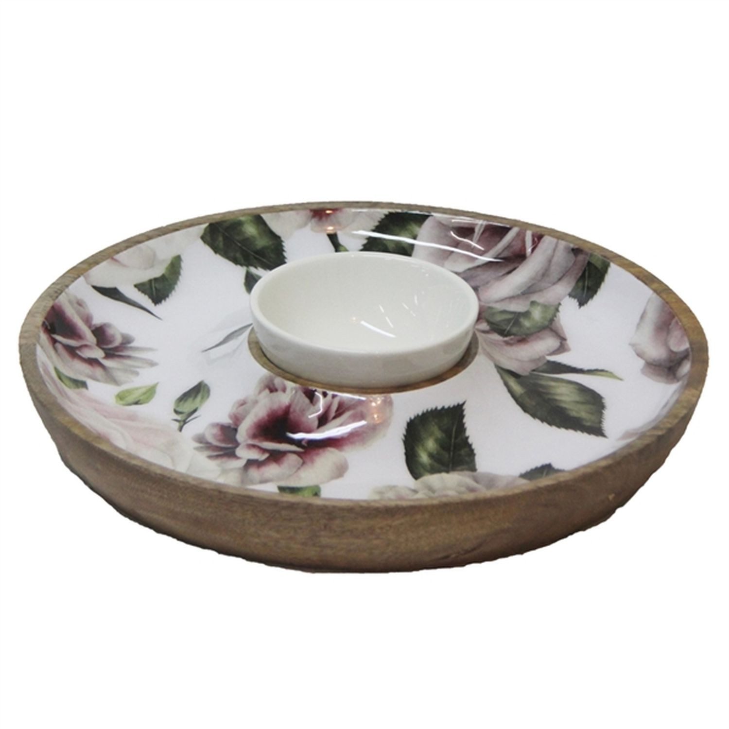 van Deurs Danmark Servierschale Schalen Set Mangoholz Emaille blau weiß Servierschüsseln stapelbar, DipSchale Ø30cm mit Schüssel SET, Hochwertiges Mangoholz mit Emaille Beschichtung