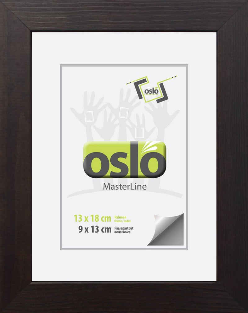 Oslo MasterLine Bilderrahmen Bilderrahmen Holz massiv FSC-zertifiziert Echtglas Hoch und Querformat, 13x18 dunkelbraun / schoko