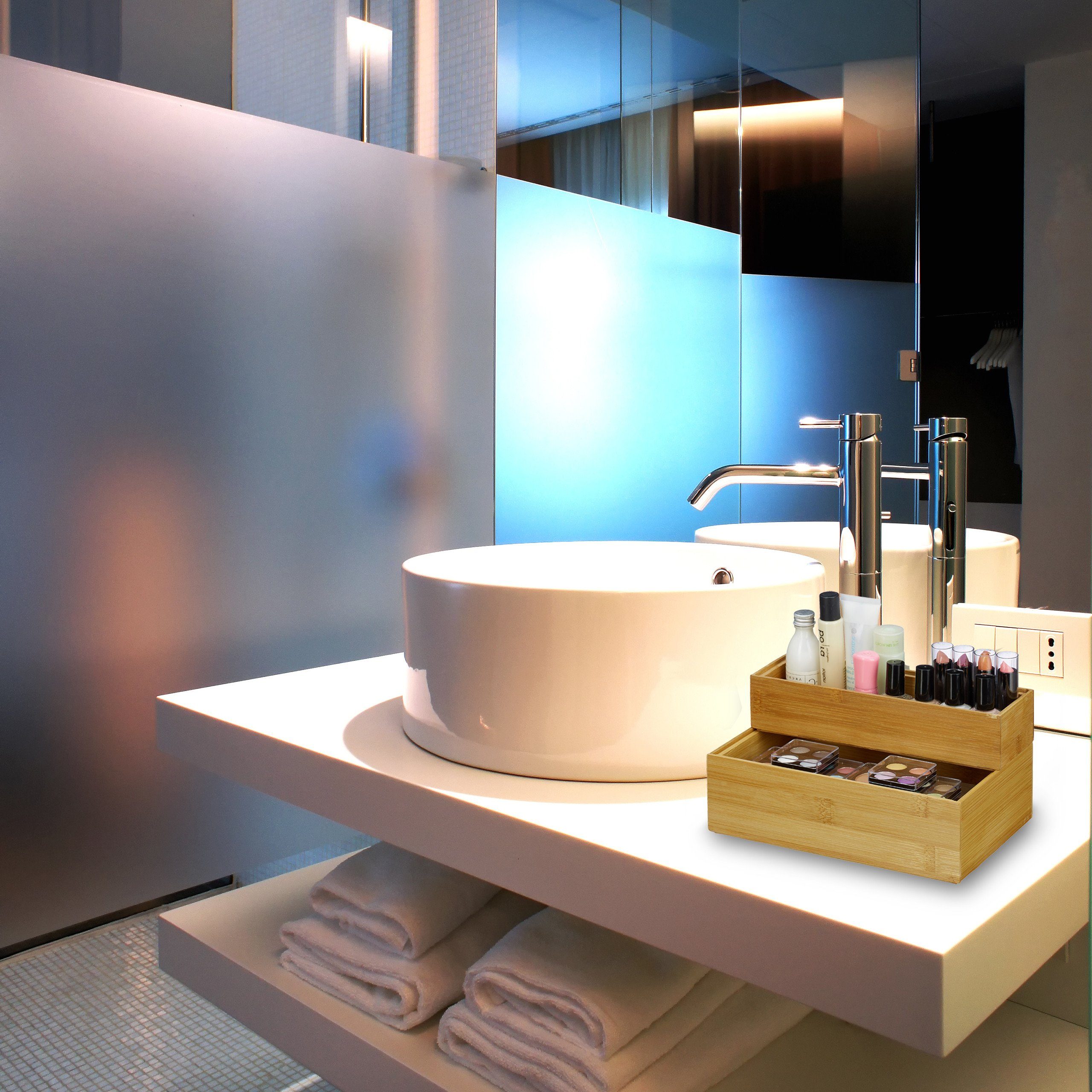 relaxdays Aufbewahrungsbox Ordnungsbox Bambus, B