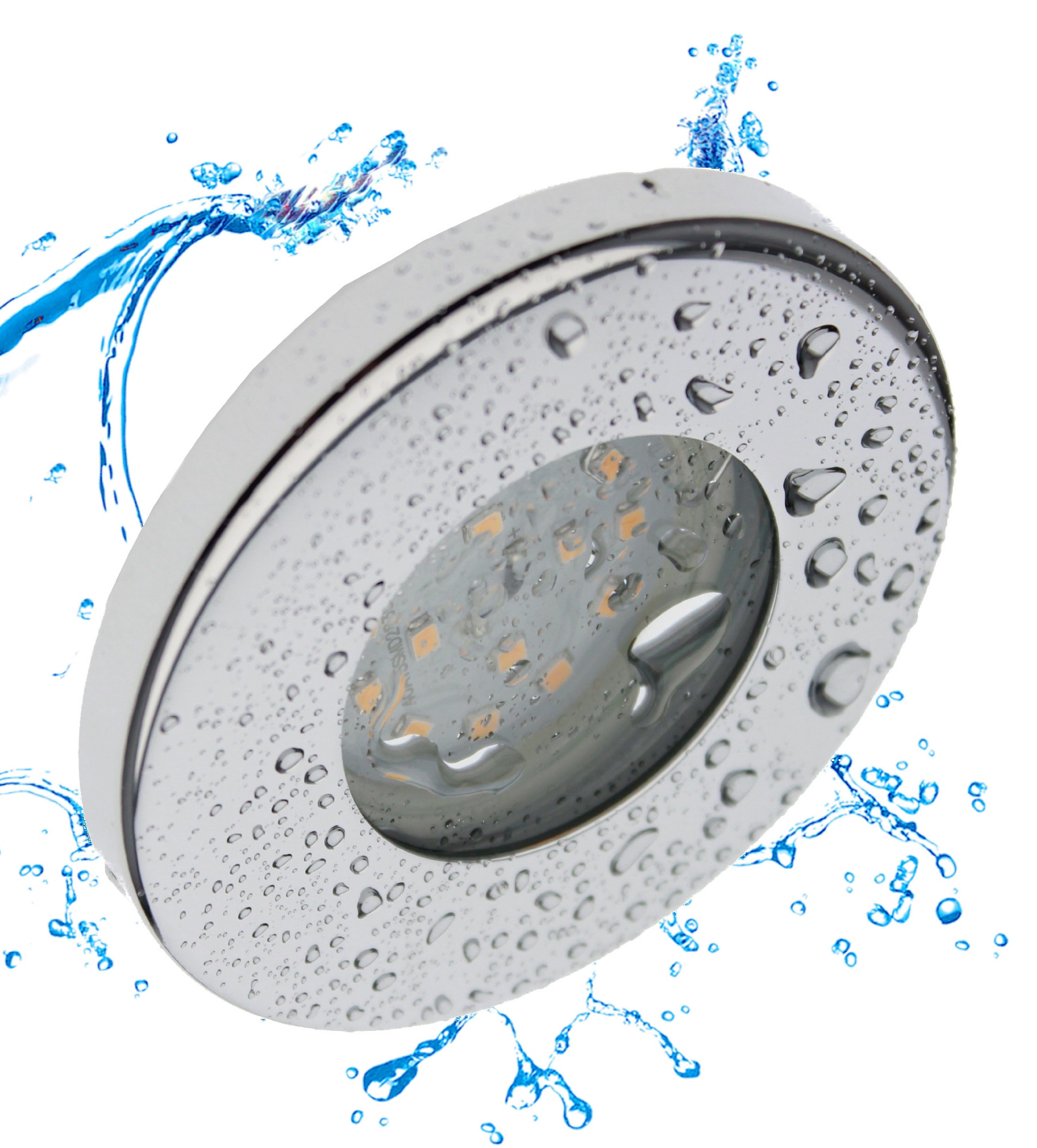 TRANGO LED Einbaustrahler, 6er Set 6729IP-068MO LED Einbaustrahler IP44 aus Edelstahl poliert inkl. 6x 5 Watt 3000K warmweiß Ultra Flach LED Modul für Bad, Dusche, Einbauspots, Deckenstrahler, Deckenlampe, Badleuchte