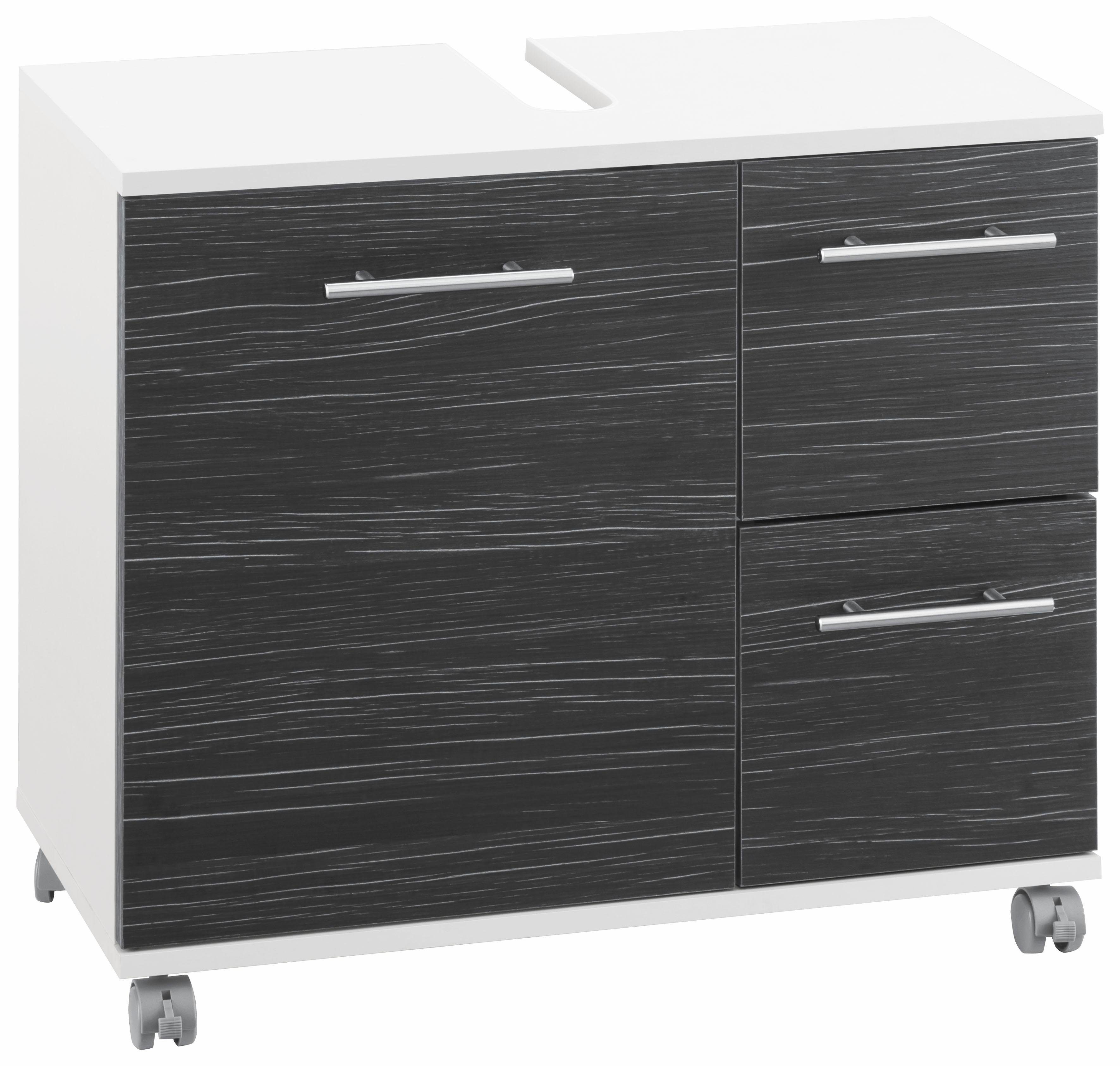 welltime Waschbeckenunterschrank Emmi, Breite 65 cm, Made in Germany auf Rollen, Siphonausschnitt, Metallbeschläge – Bild 2 von 5