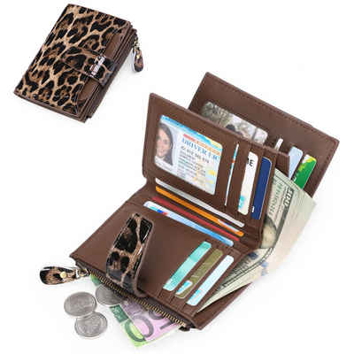 AOYATE Mini Geldbörse, Geldbörse Echtes Nappaleder (Damen Echtleder Portemonnaie mit 14 Fächern), und RFID-Schutz, großes Echt Leder Geldbeutel