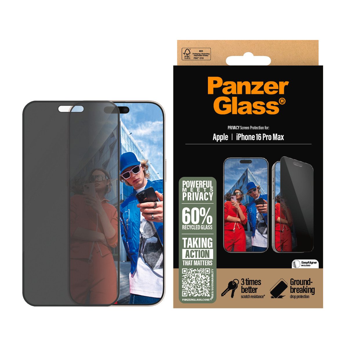 Privacy Displayschutz iPhone 16 Pro Max | Ultra-Wide Fit