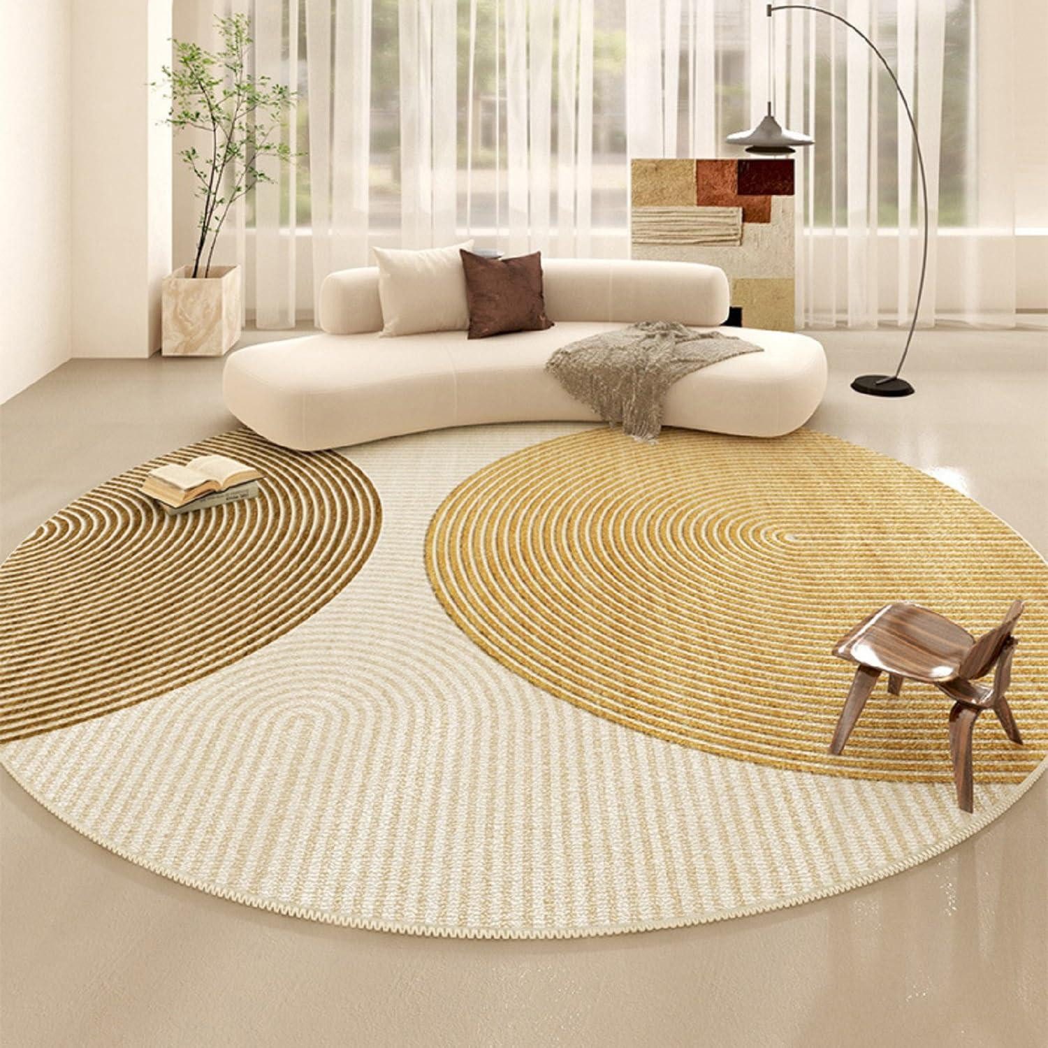 LuxusKollektion Fellteppich Wohnzimmer Teppich Rund 100cm Beige Geometrisch, rund, Höhe: 10 mm