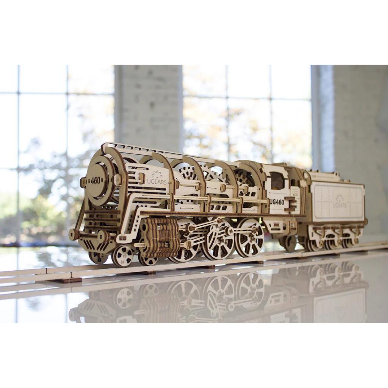 UGEARS Puzzle Ugears Dampflokomotive mit Tender Mechanisches Holzpuzzle, 443 Puzzleteile