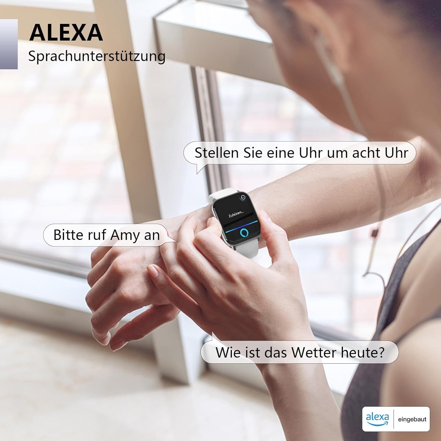 Woneligo IDW19 Smartwatch (4,5 cm, android ios), Smartwatch Damen Herren mit Alexa 1.8 Zoll Fitnessuhr IP68 wasserdicht