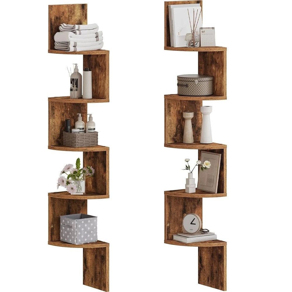 BlingBin Eckregal Wandregal Eckregale zur Wandmontage Bücherregal hängend 5 Ebenen, 1 Packung 2-tlg., Wandablage,Wandeckregal,Hängeregal Schweberegal,Regal,Platzsparend