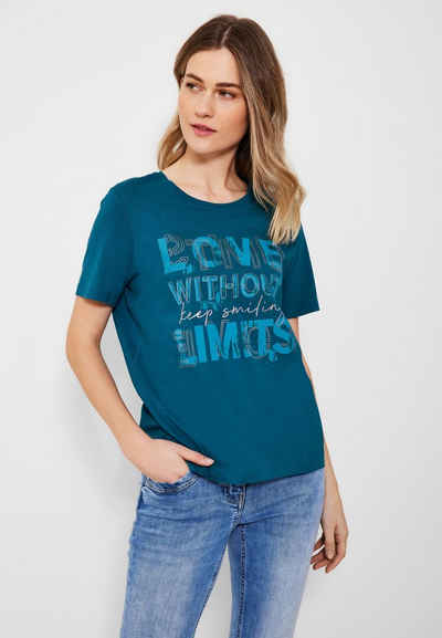 Cecil T-Shirt »Cecil Basicshirt mit Frontprint in Teal Blue« (1-tlg) Nicht Vorhanden