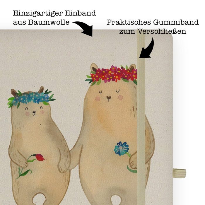Mr. &amp; Mrs. Panda Notizbuch Bären mit Blumenkranz - Transparent - Geschenk Töchter Bruder Adre