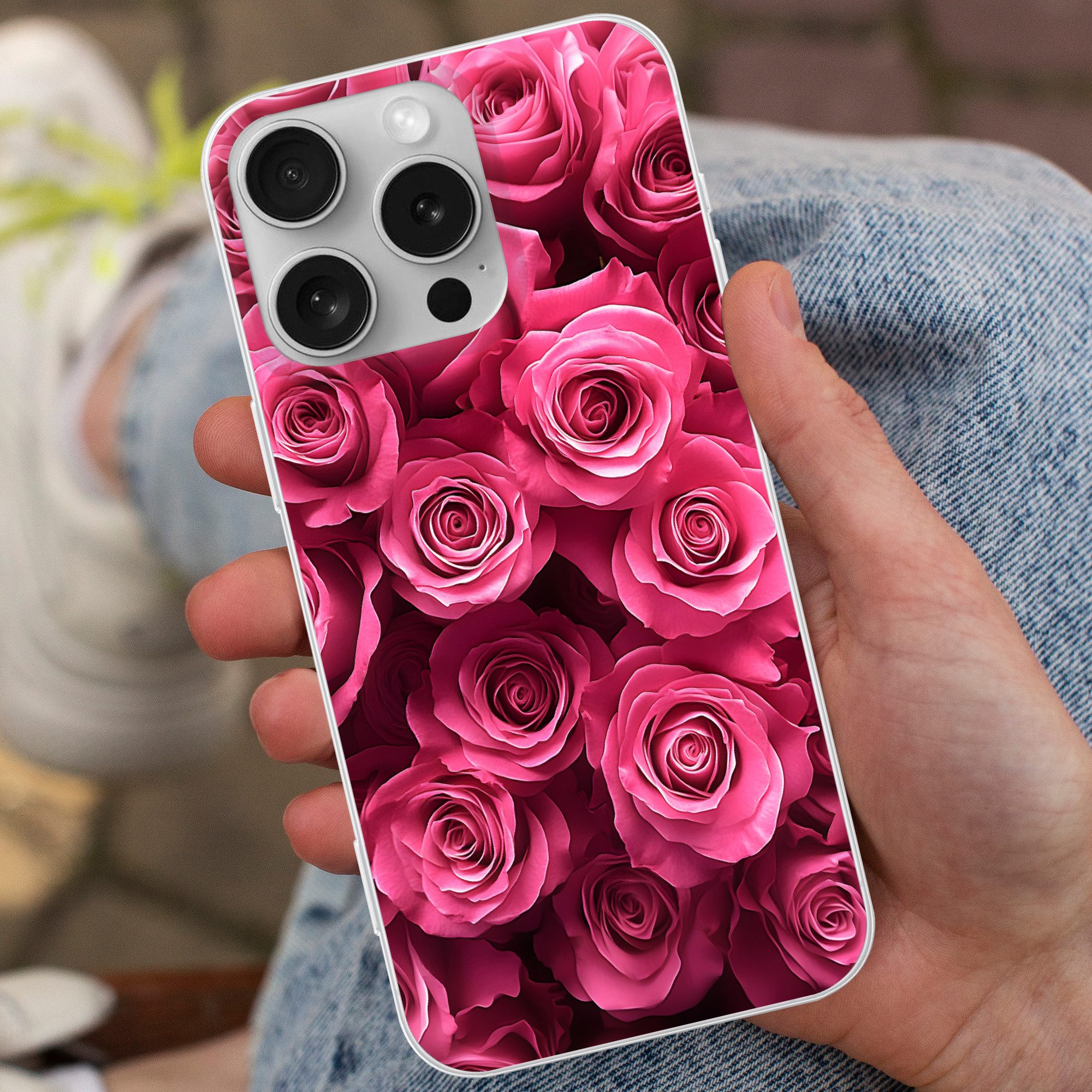 MuchoWow Handyhülle für Apple iPhone 16 Pro Rosen - Rosa - Blume, Smartphone-Bumper, Print, Handy Schutzhülle Dünn