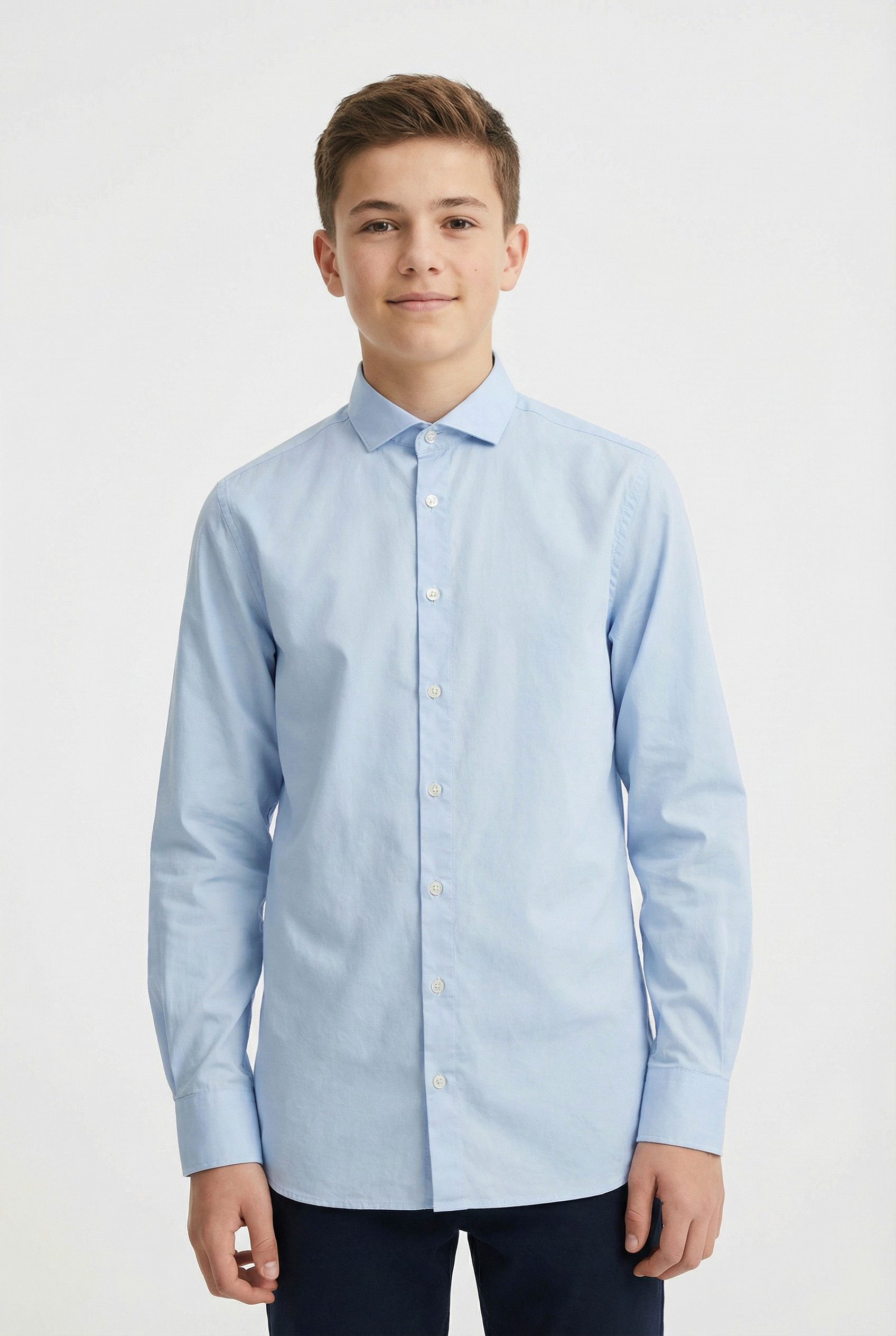 Jack & Jones Junior Langarmhemd JJEAXEL elastisch und einfach kombinierbar unifarben, modisch, regular fit, Web, Hemdkragen