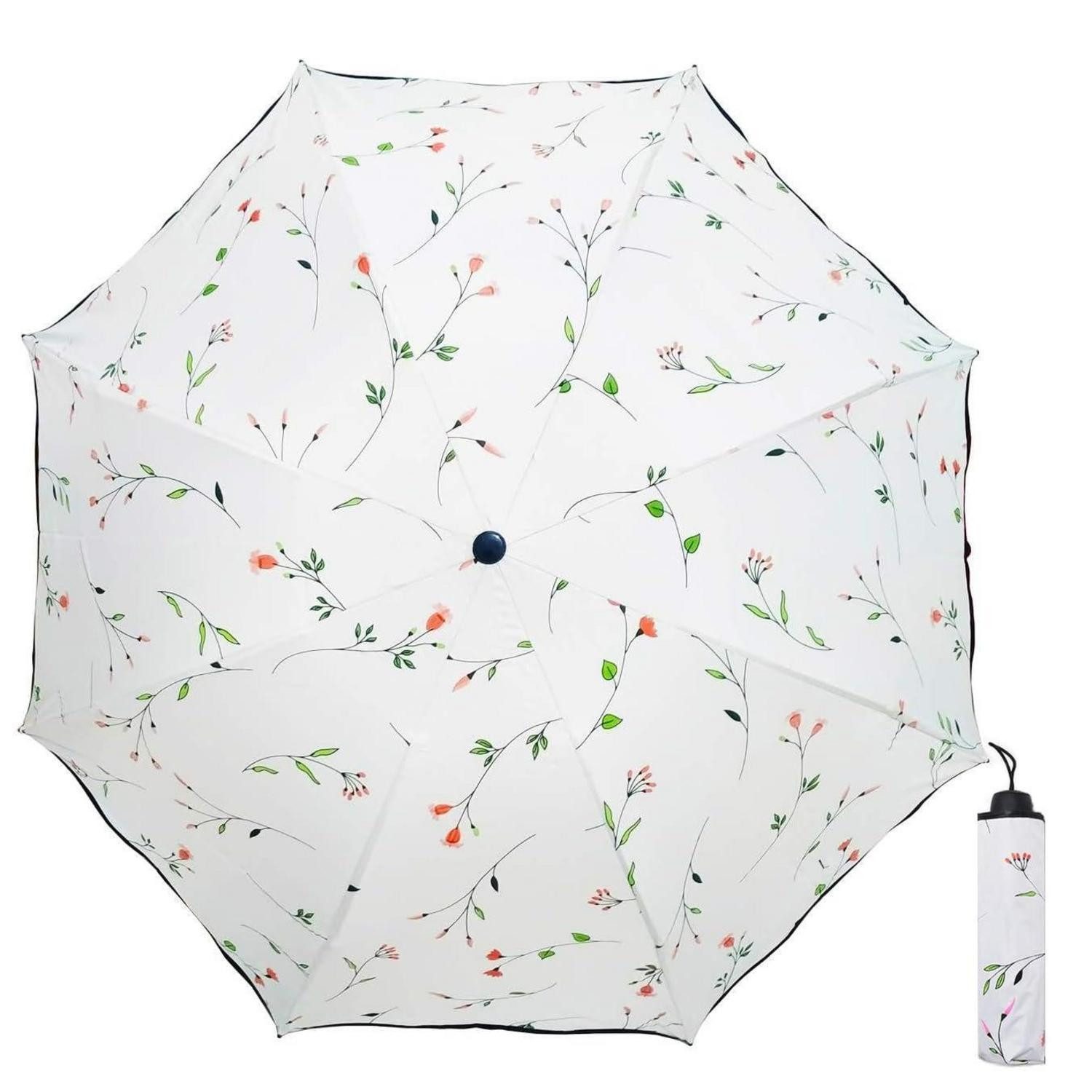 LuxusKollektion Taschenregenschirm Regenschirm Damen UV Schutz Kompakt Weiß-Rosa