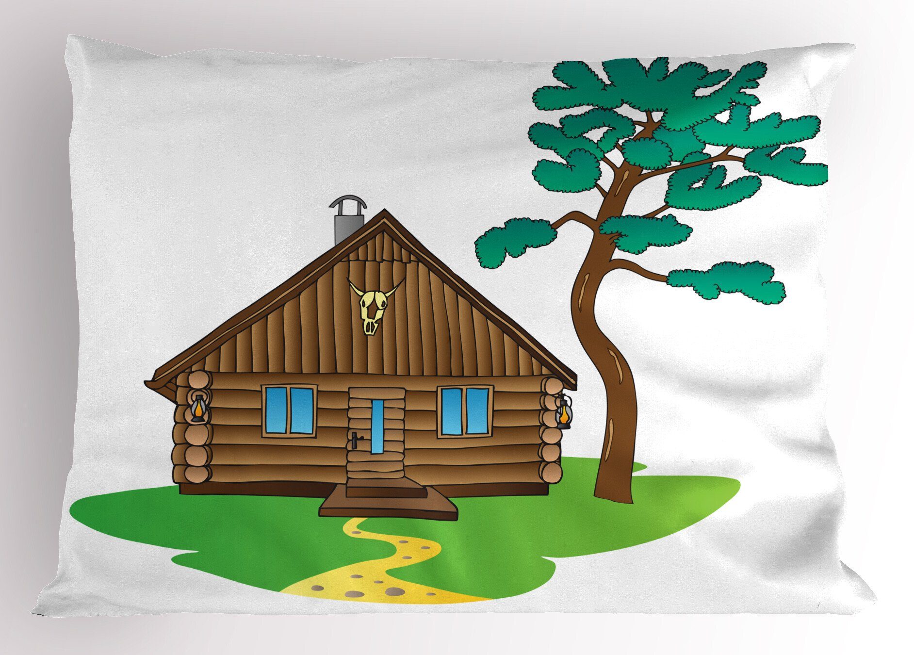 Standard Abakuhaus Lodge Gedruckter Art Kissenbezüge Blockhaus Kopfkissenbezug, Size in Land Dekorativer (1 Stück),