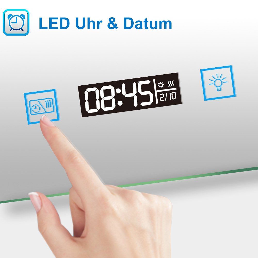 EMKE BADSPIEGEL Mit 3-Tasten-Bluetooth Beleuchtung Mit Integriertem Schminkspiegel 80 60 Cm 800000495812