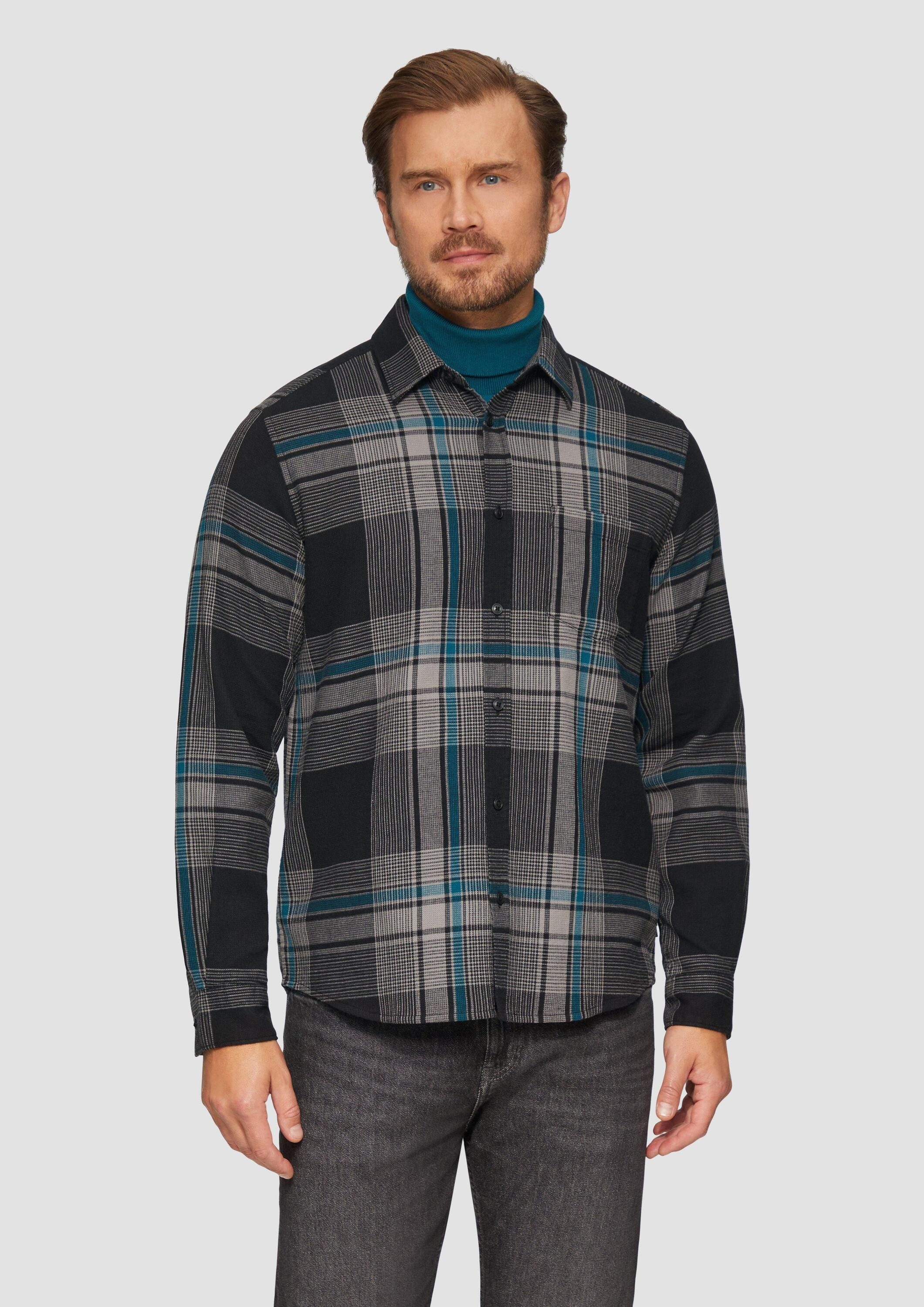 s.Oliver Langarmhemd Hemd Regular Fit: Strukturiertes Karohemd mit Brusttas günstig online kaufen