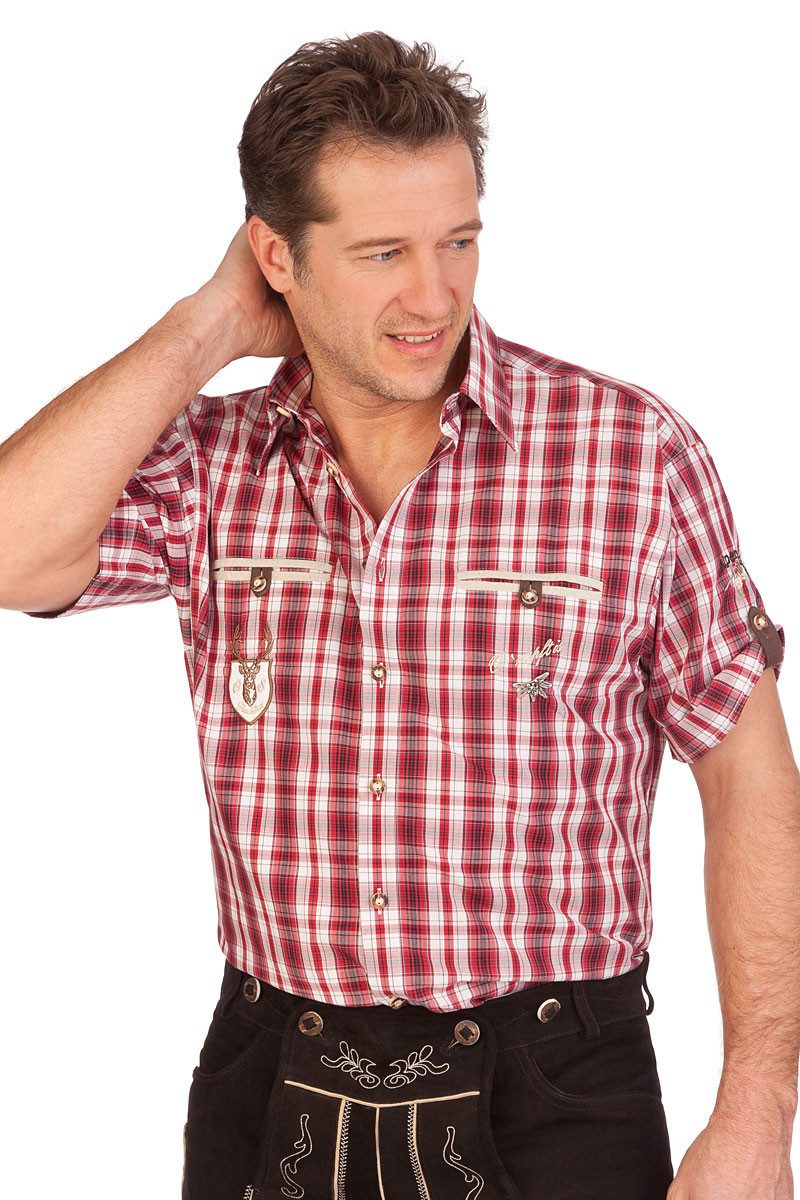 Orbis Textil GmbH & Co. KG Trachtenhemd Trachtenhemd - O´ZAPFT IS - dunkelrot