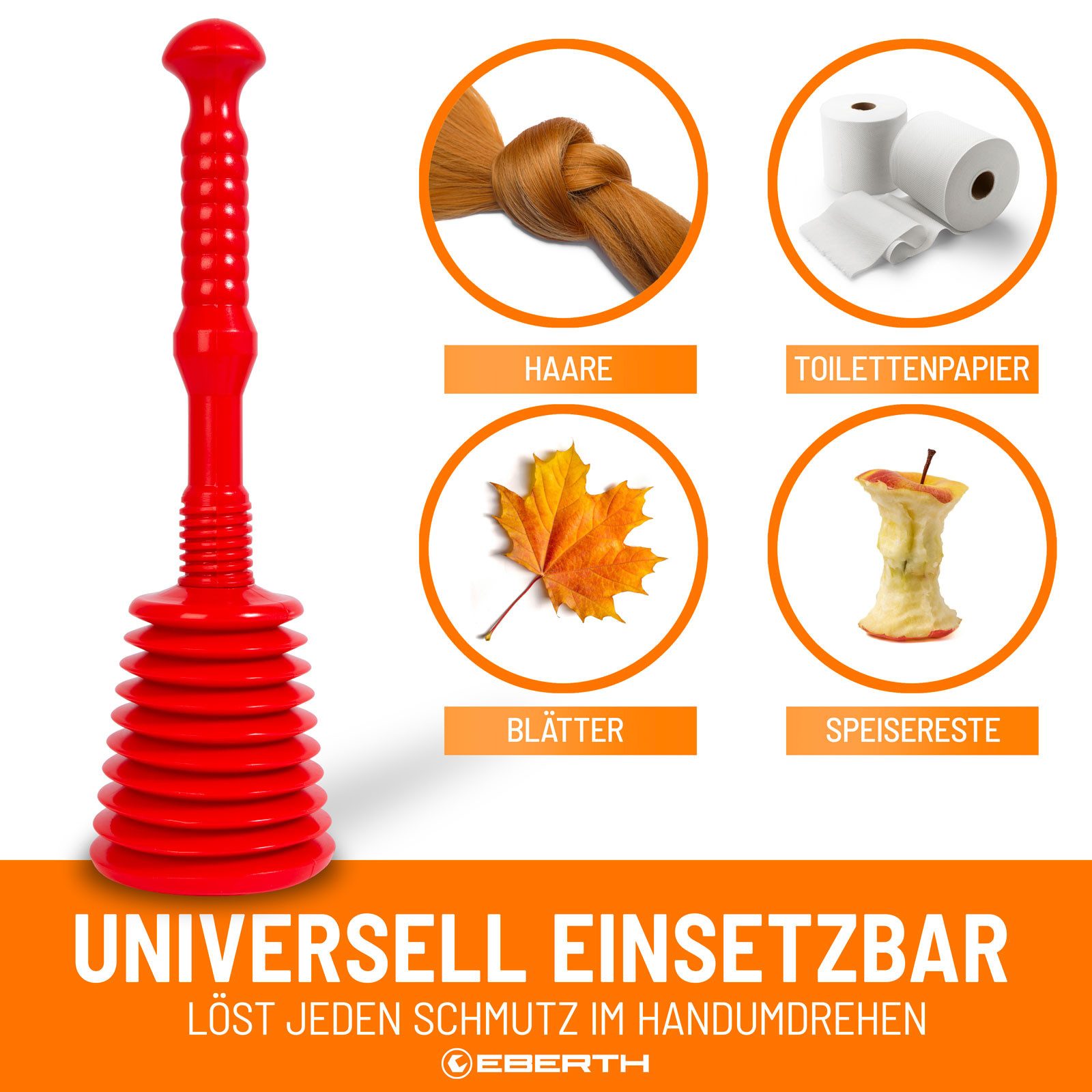 EBERTH Pümpel Pömpel zur effektiven Reinigung von Waschbecken, Aufsatz Ø 120 mm, Rohrreiniger Saugglocke – Bild 5 von 5