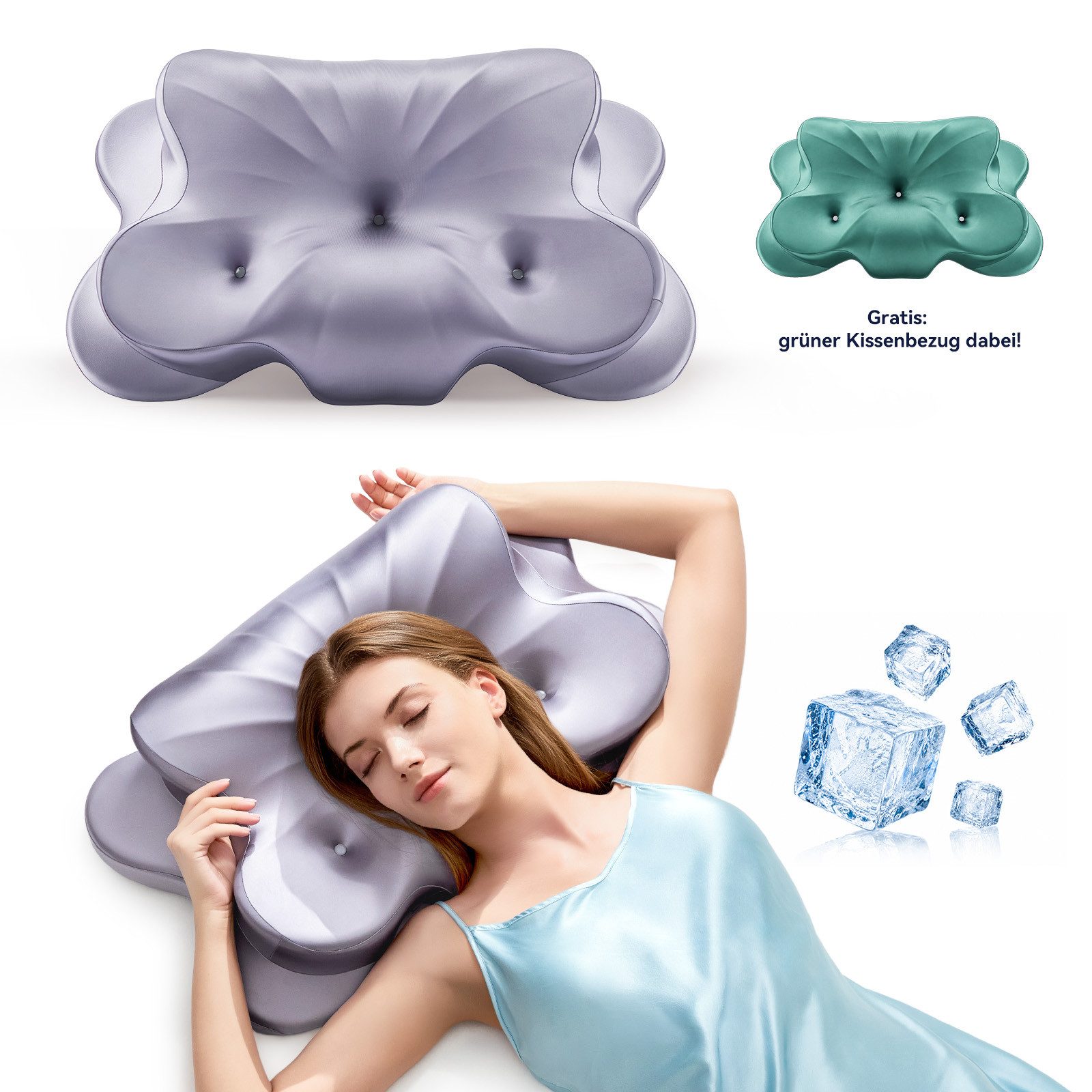 Niceluck Kopfkissen Ergonomisches Nackenstützkissen Memory Foam, 2 Höhen, alle Schlaflagen, Kissen für Seiten Rücken & Bauchschläfer