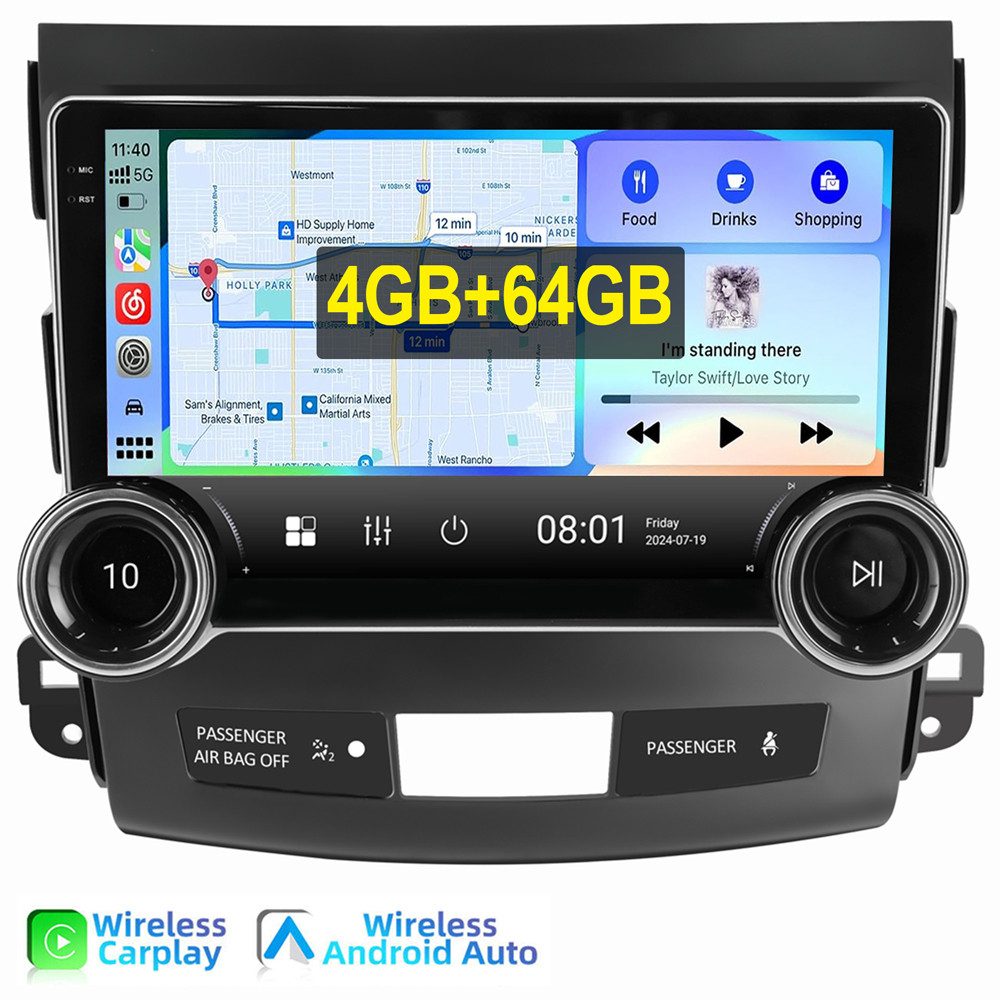 ESSGOO Für Mitsubishi Outlander II, C-Crosser, Peugeot 4007 Doppelknopf USB Autoradio (RDS, Digitalradio (DAB), FM, AM, Carplay Android Auto GPS Navi WIFI BT)