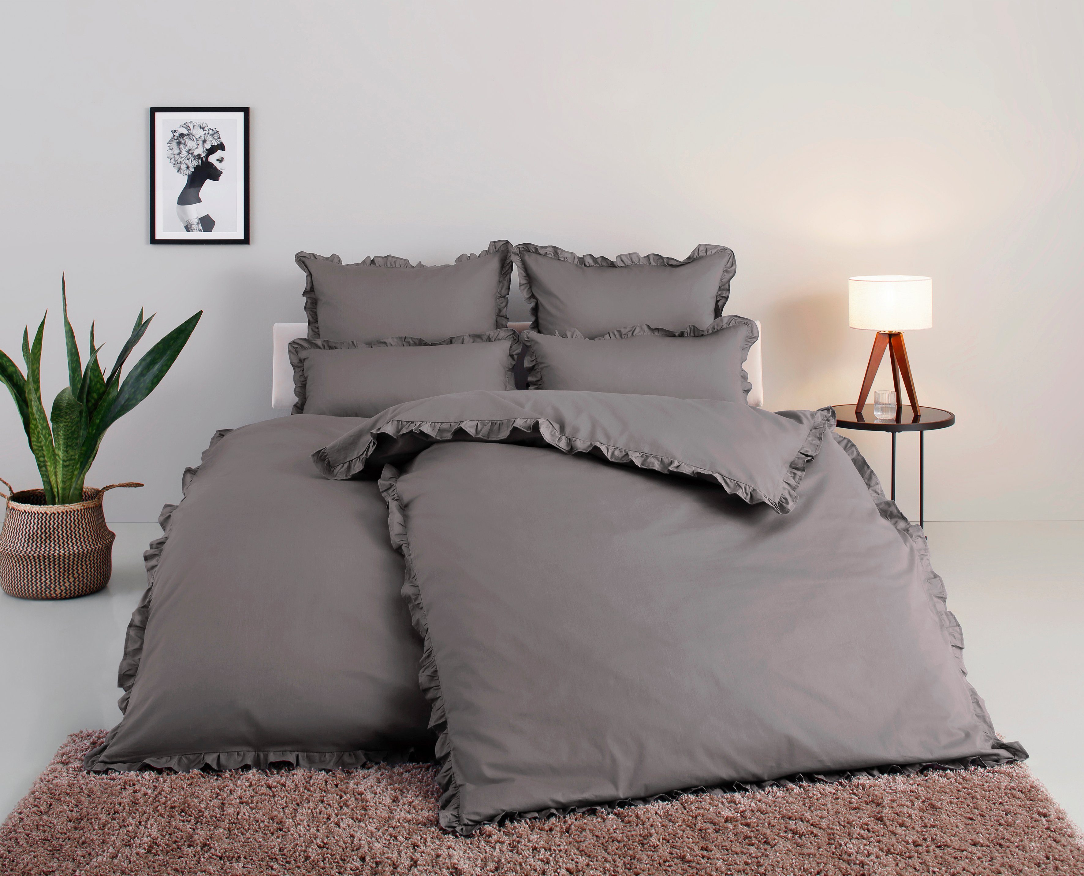 OTTO home Bettwäsche Violetta in Gr. 135x200 oder 155x220 cm, Renforcé, 2 teilig, Bettwäsche aus Baumwolle, romantische Bettwäsche mit Volants