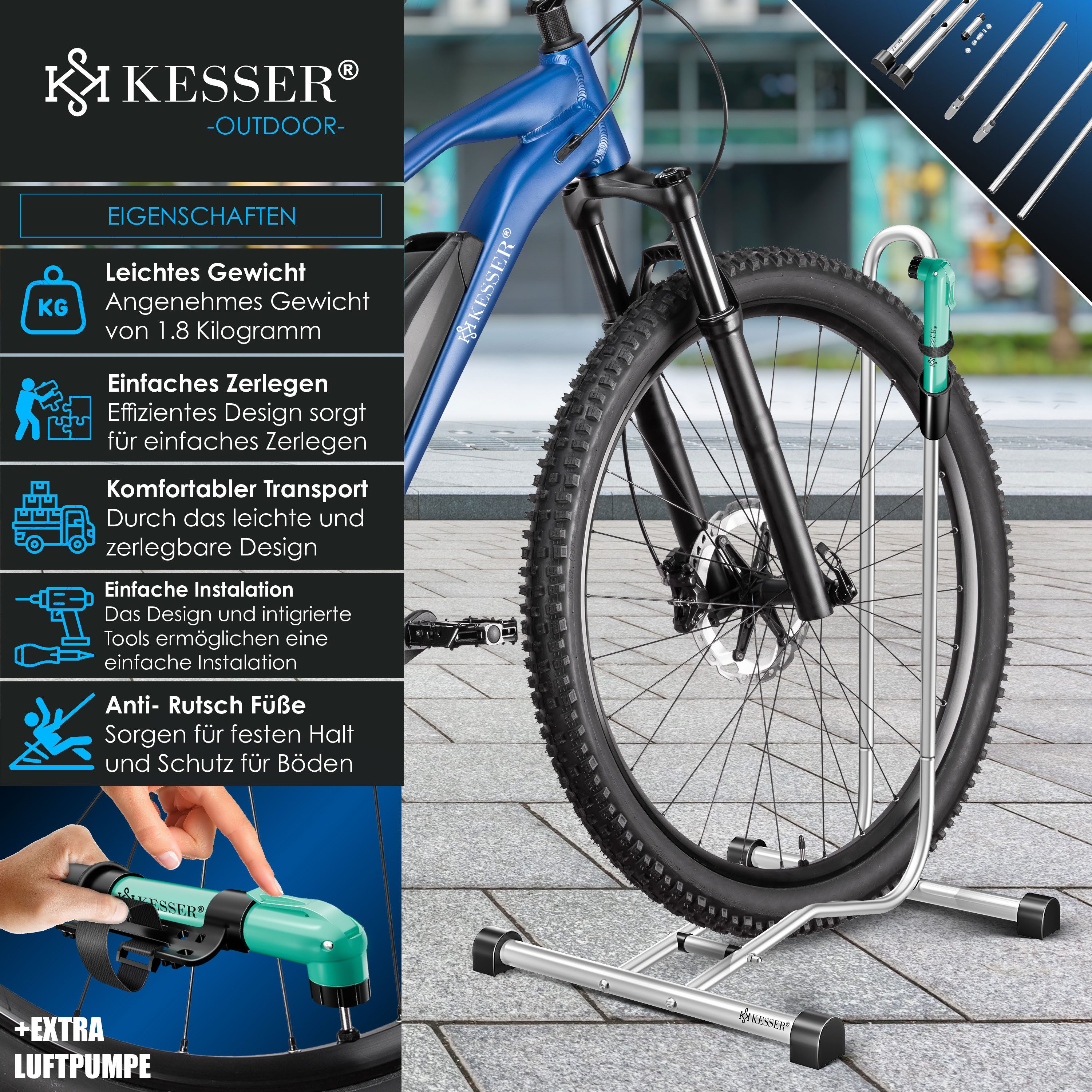 KESSER Fahrradständer, Fahrradständer für Mountainbike, E-Bike, Citybike, Rennrad, MTB