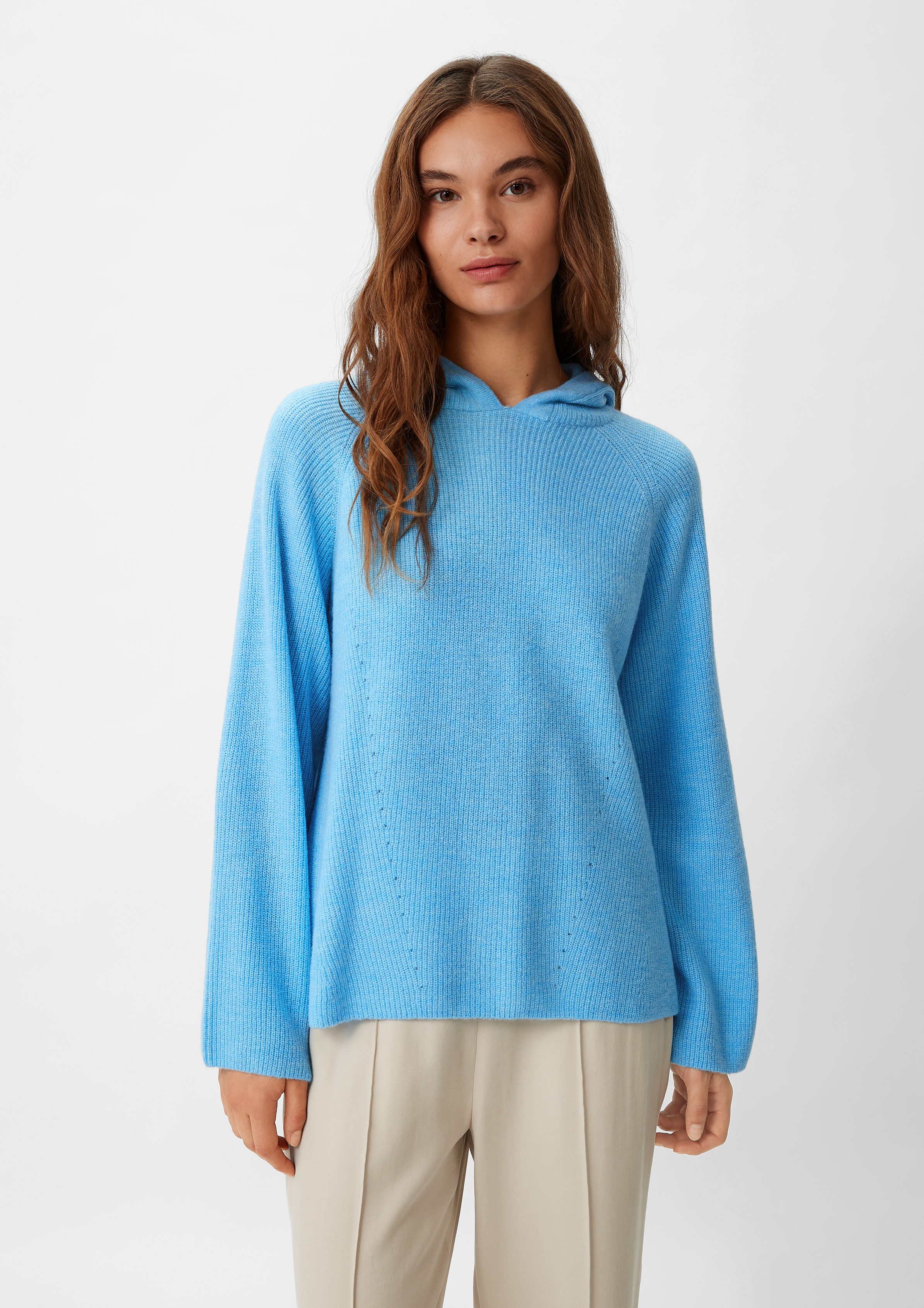 Langarmshirt Strickpullover mit Kapuze
