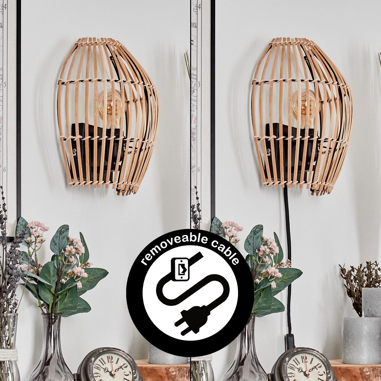 hofstein Wandleuchte Wandlampe aus Metall/Bambbus in günstig online kaufen