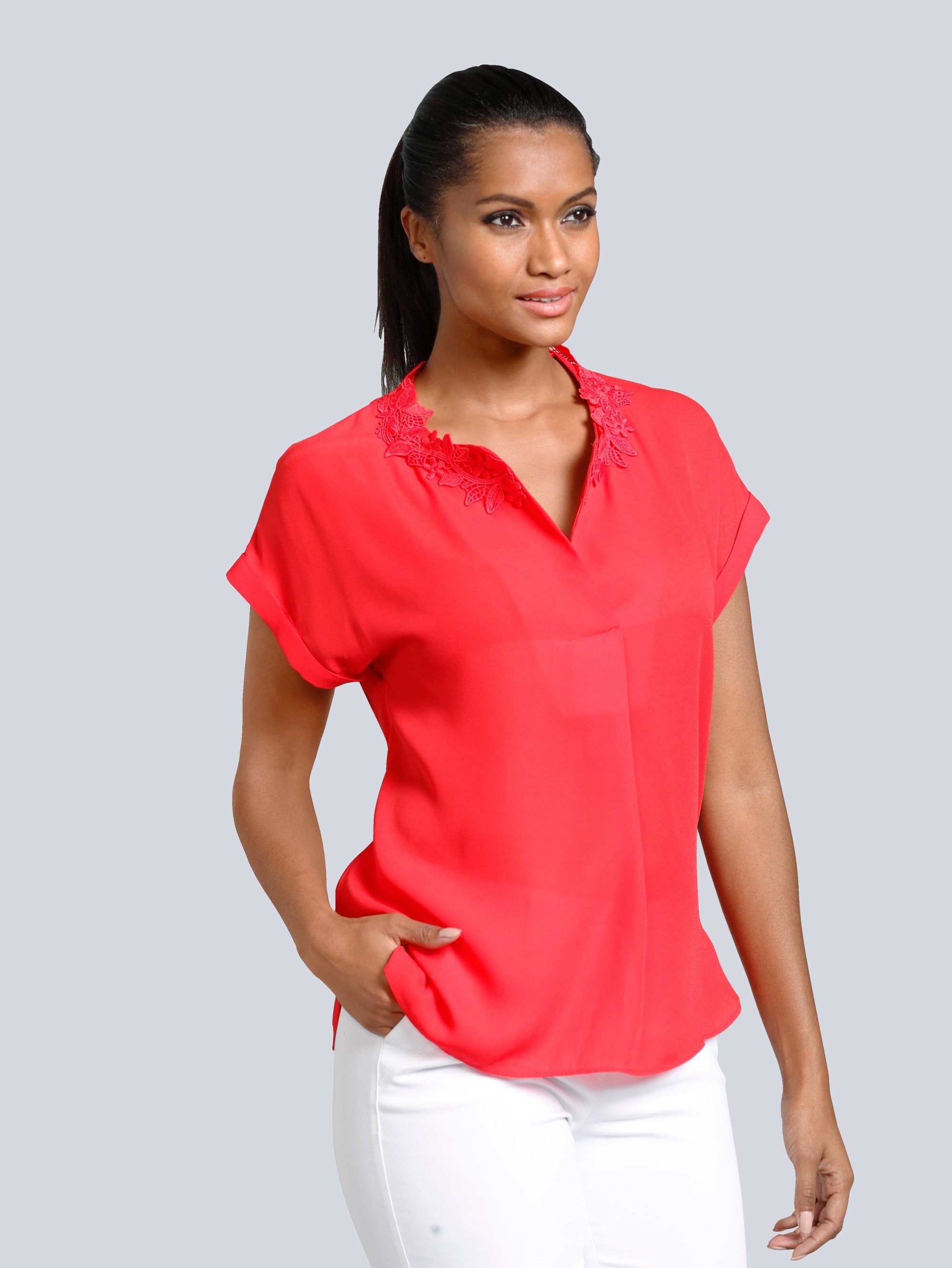 Damenmode 661 Koralle Sheego Bluse Tunika Shirt Gr 44 Bis 52 Knopfleiste Biesen Kleidung Accessoires Sticisce Sredisce Si