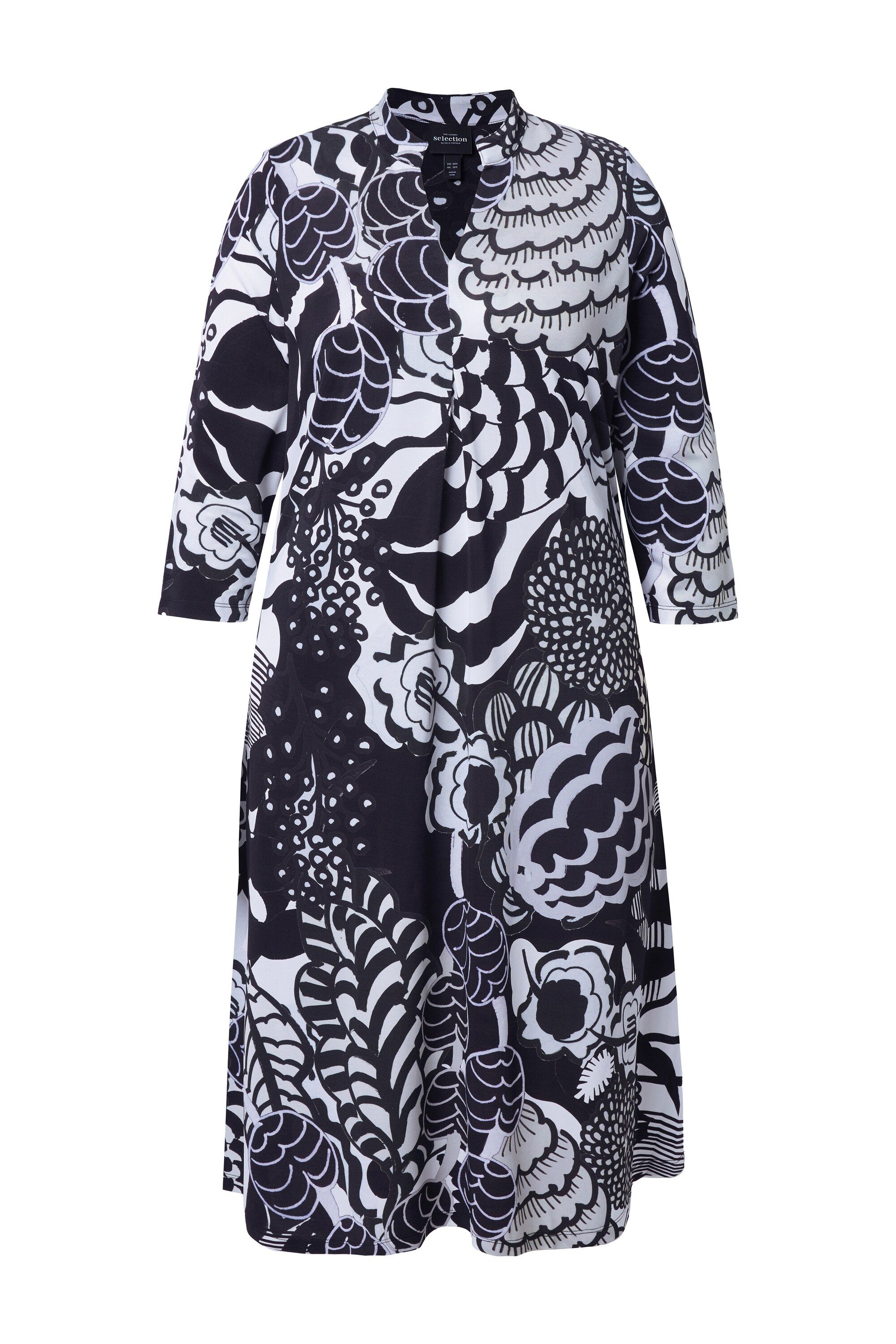 Ulla Popken Midikleid Slinkykleid grafisches Design V-Ausschnitt 3/4-Arm