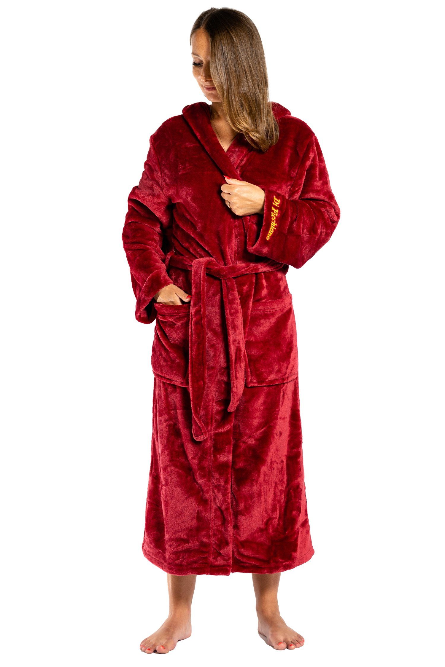 Di Ficchiano Bademantel Di Ficchiano Unisex Herren Damen Bademantel mit Kapuze I Größen XXS -, Polyester, Kapuze, Bindegürtel