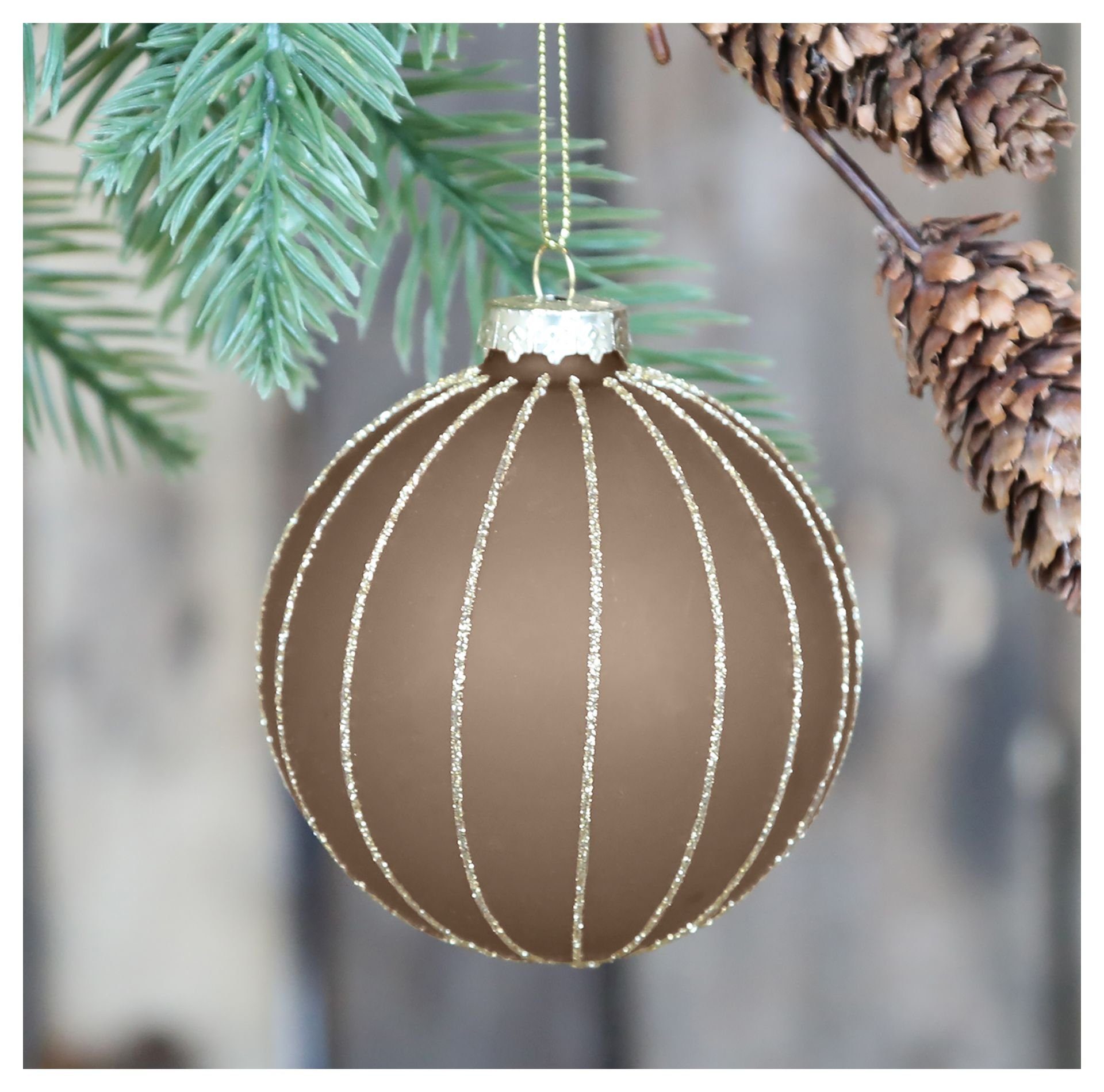 Chic Antique Christbaumschmuck Weihnachtsschmuck Weihnachtskugel Streifen Karamell 8cm Chic Antique