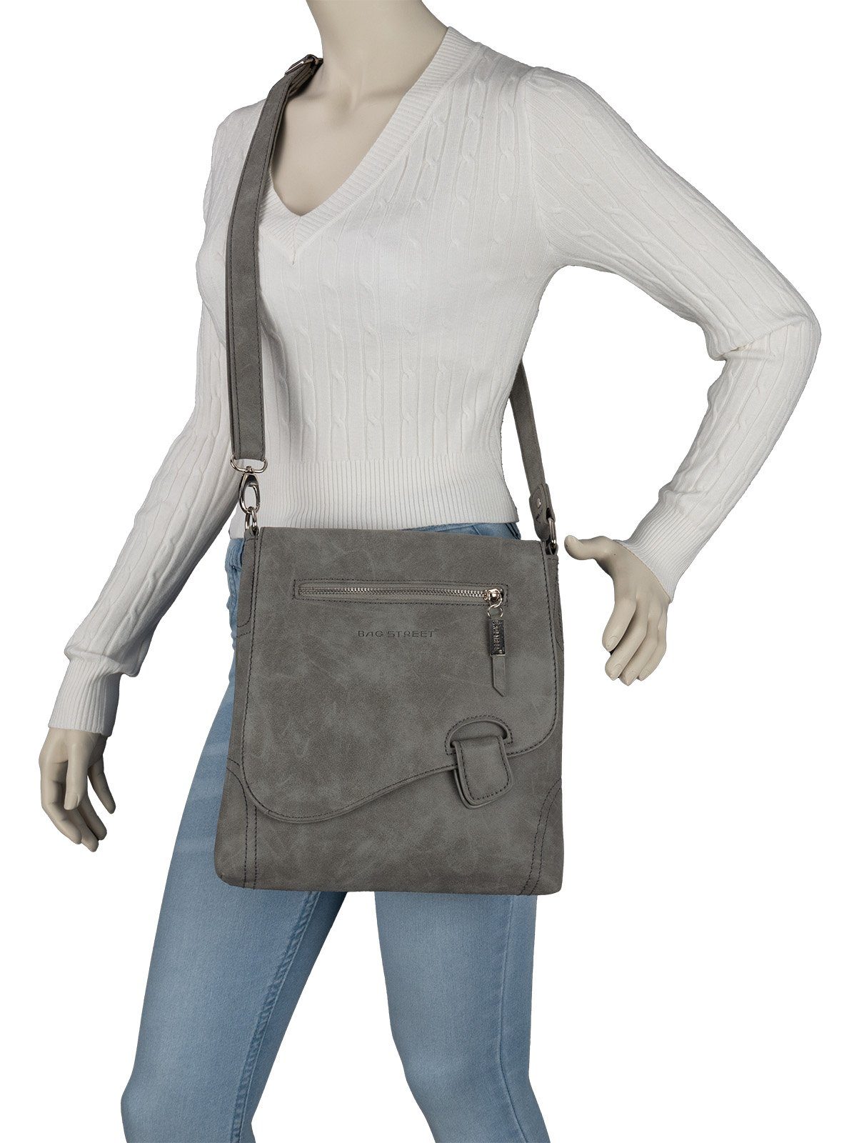 T0104, Schlüsseltasche Umhängetasche Bag GRAU als Schultertasche, STREET tragbar Schultertasche Handtasche Damentasche BAG Street Umhängetasche