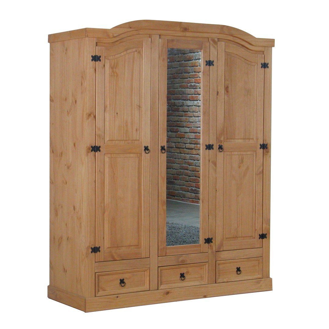 ebuy24 Kleiderschrank New Mexico Kleiderschrank 3 türig mit einer Spiege Braun