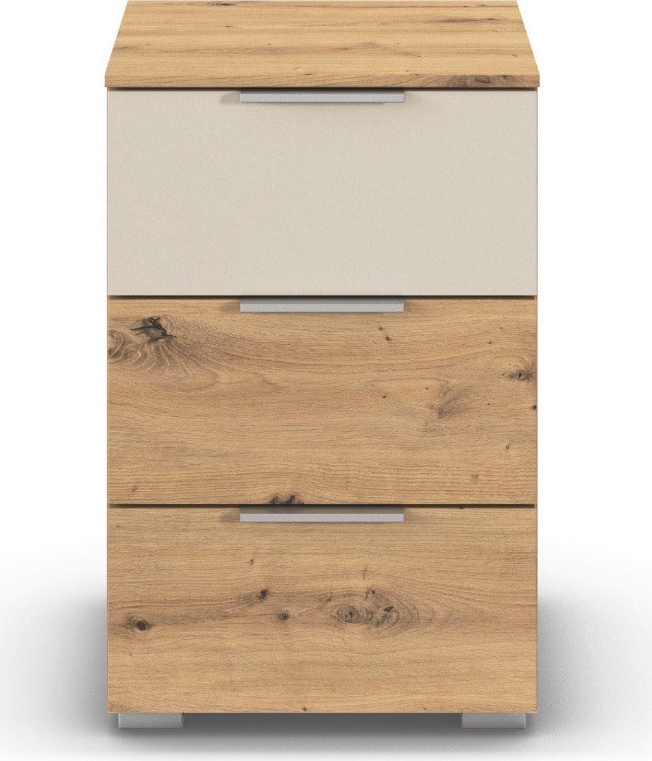 rauch Nachtkommode Nachttisch Nachtkonsole Nachtschrank ASTANA (Breite 40 cm / Höhe 61 cm), mit 3 geräumigen Schubladen, Kantengriff in Alufarben MADE IN GERMANY