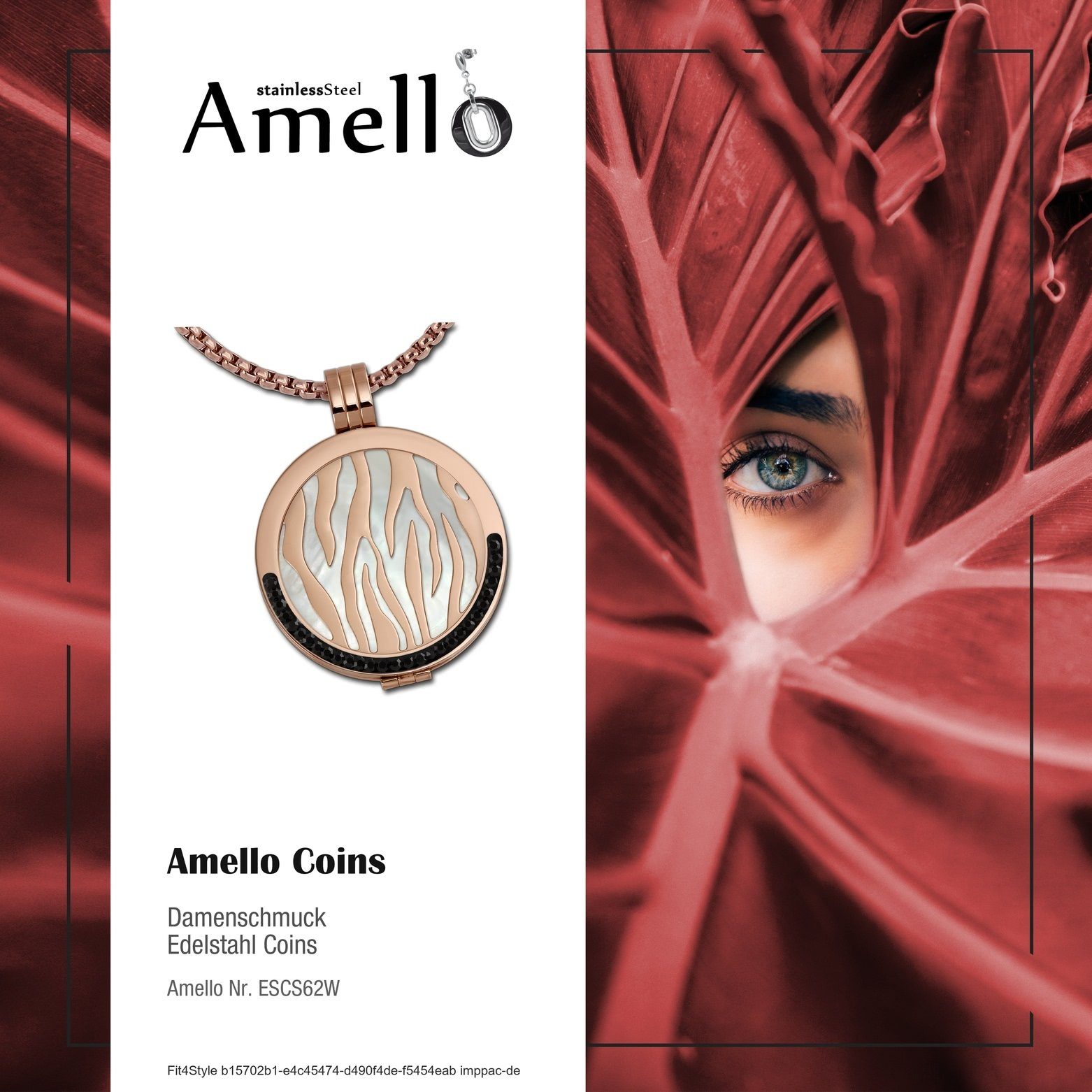 Damen Schmuck Amello Edelstahlketten-Set ESCS62W Amello CoinSet Muster Damen Halskette 30mm (Coin Sets, 4-tlg), Coin Sets (Muste