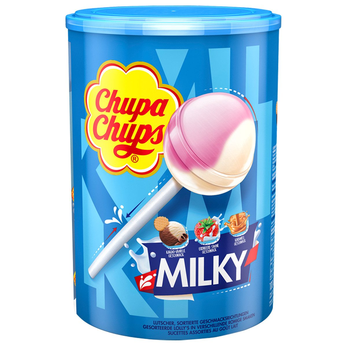Chupa Chups Süßigkeit, Chupa Chups Lollipops Dose 100 Stück verschiedene Sorten 1200g