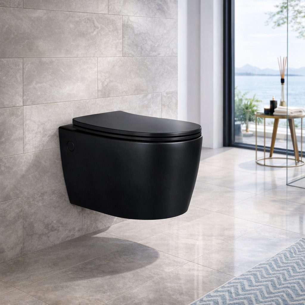 welltime Tiefspül-WC Vigo, wandhängend, Abgang waagerecht, spülrandlose Toilette aus Sanitärkeramik, inkl. WC-Sitz mit Softclose