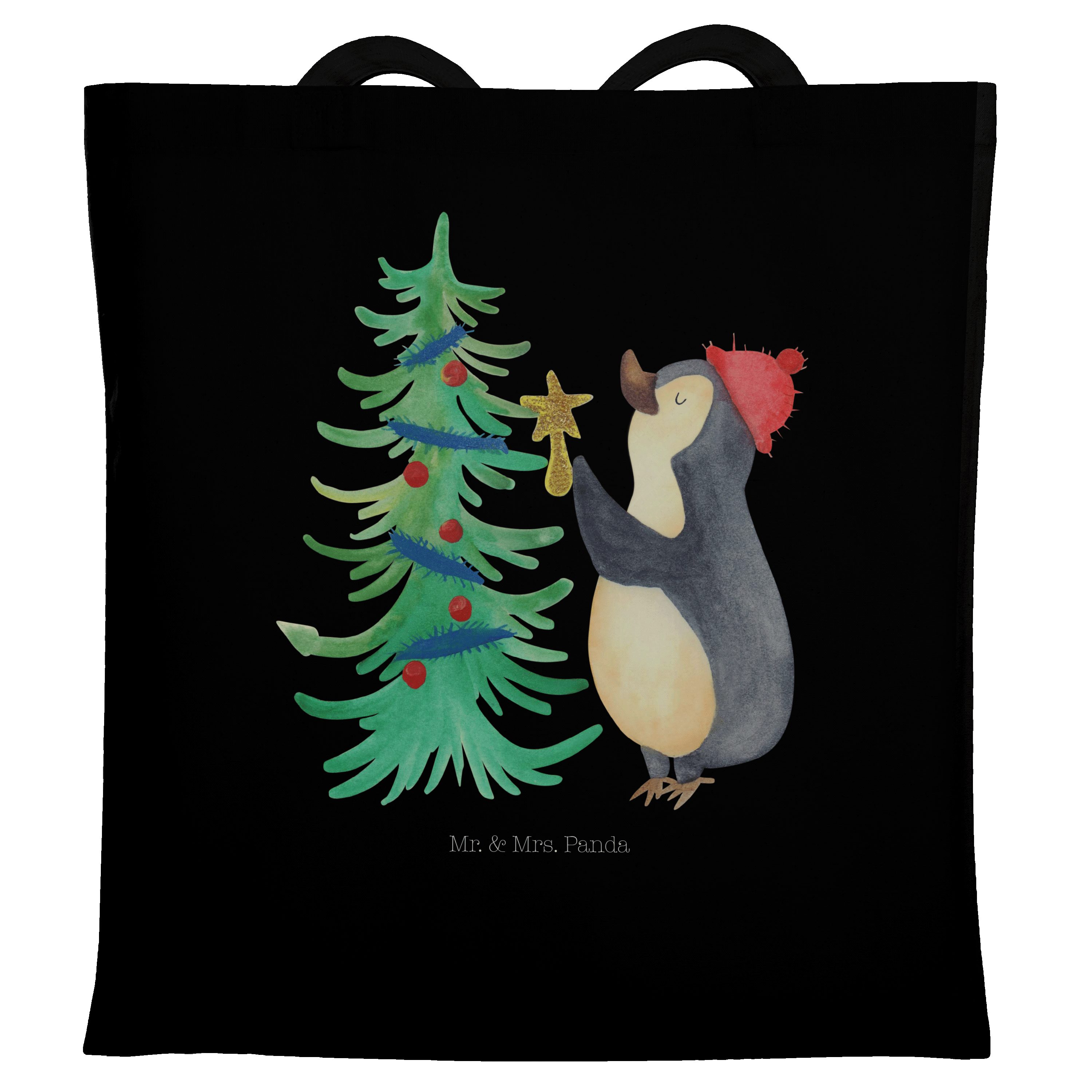 Mr. & Mrs. Panda Tragetasche Pinguin Weihnachtsbaum - Schwarz - Geschenk, Nikolaus, Beutel, Heilig (1-tlg) | Canvas-Taschen