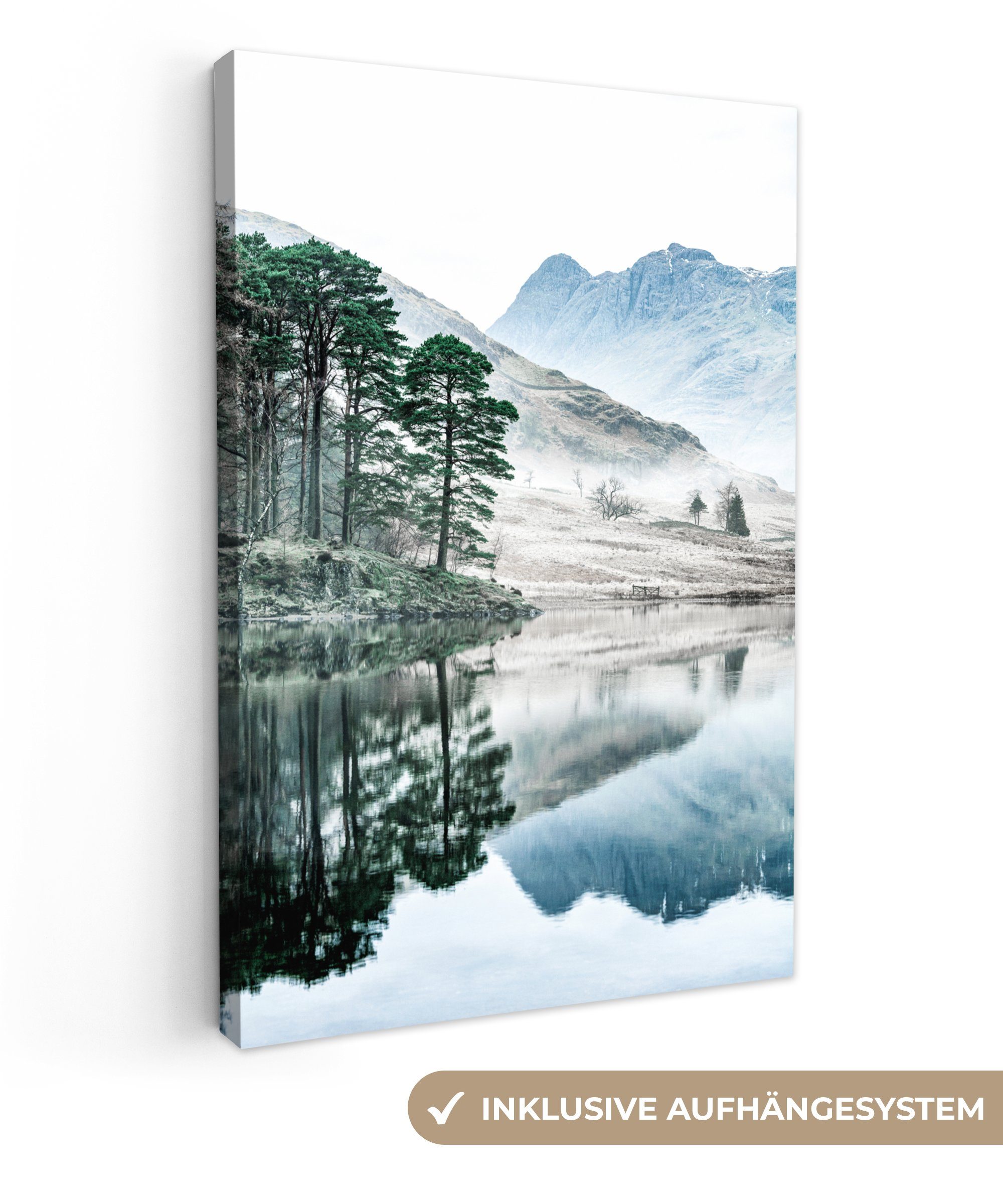 OneMillionCanvasses® Leinwandbild Natur - Winter - Berge - Wald, (1 St), Leinwandbild fertig bespannt inkl. Zackenaufhänger, Gemälde, 20x30 cm