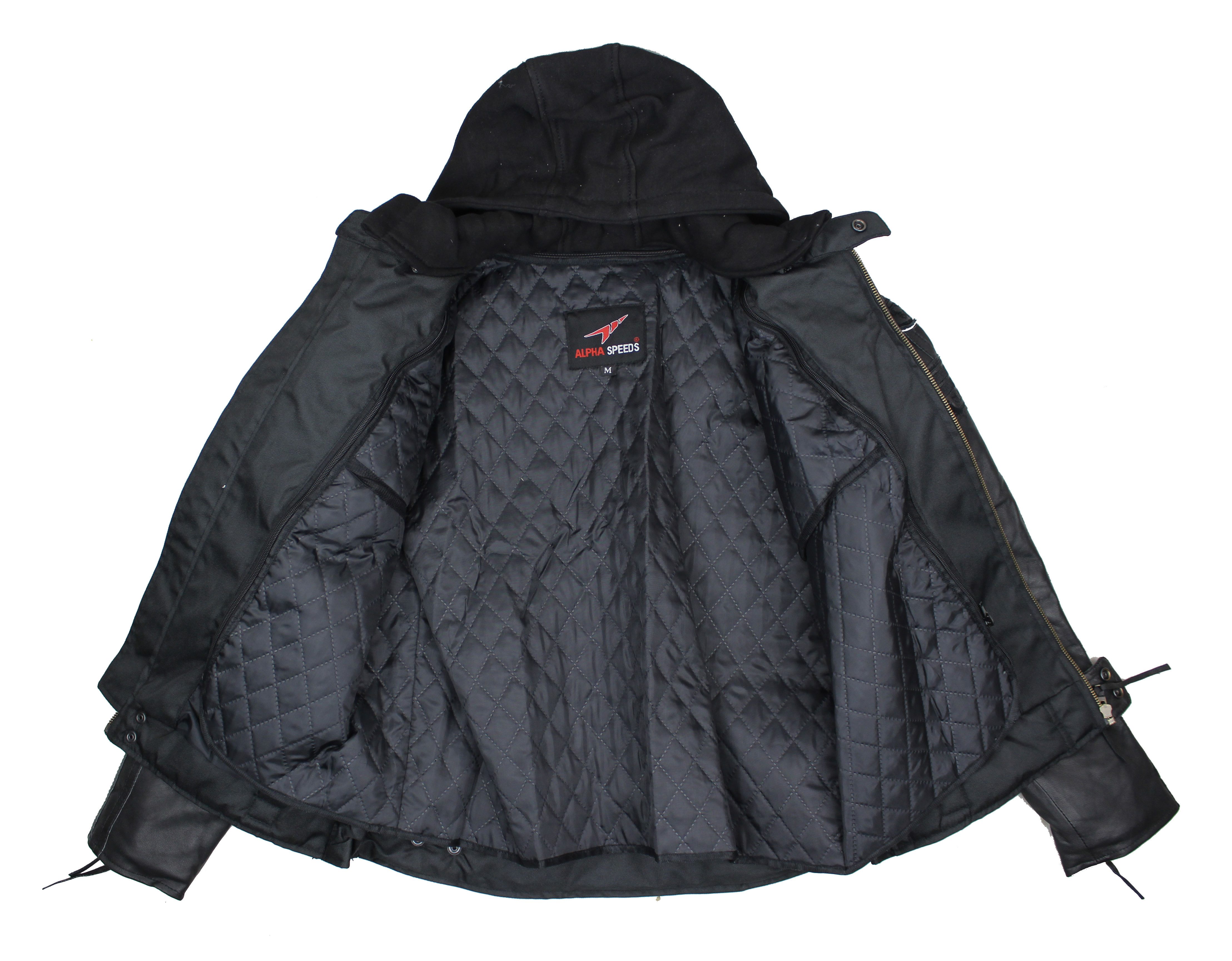 Alpha Speeds Motorradjacke Herren Leder Jacke Biker Freizeit Highway Jacke Braun/Beige Streifen (Trennbare Innenjacke + Kapuze) aus weichem Lammleder, mit herau – Bild 5 von 5
