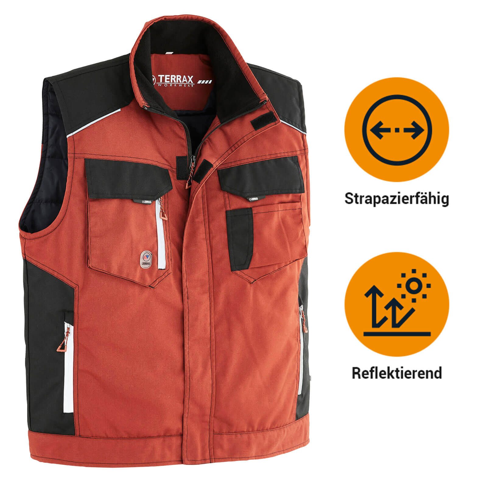 Terrax Workwear Arbeitsweste Wattierte Arbeitsweste Herren Weste für Handwerk und Arbeit Modern mit Stehkragen
