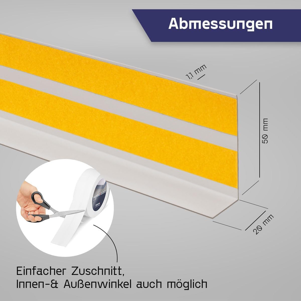 HOLZBRINK Sockelleiste HOLZBRINK selbstklebend PVC 50x20mm, 1 m, L: 100 cm, 1m Rolle, Küchenleiste Abschlussleiste für Badezimmer Farbe: Aschgrau