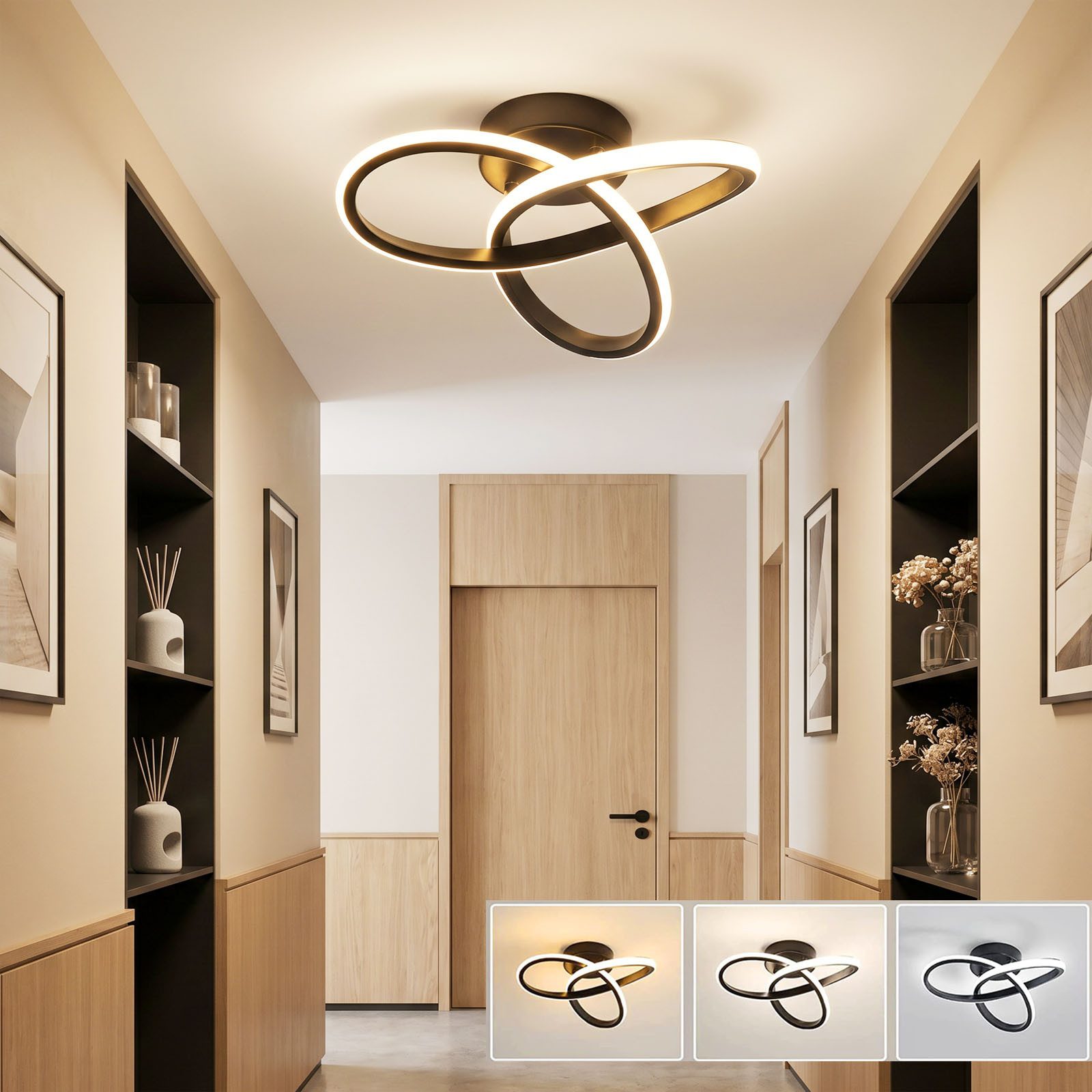 Deckenleuchte LED Kleeblatt Deckenleuchte 30W 3000LM, Schwarz Dimmbar Deckenlampe