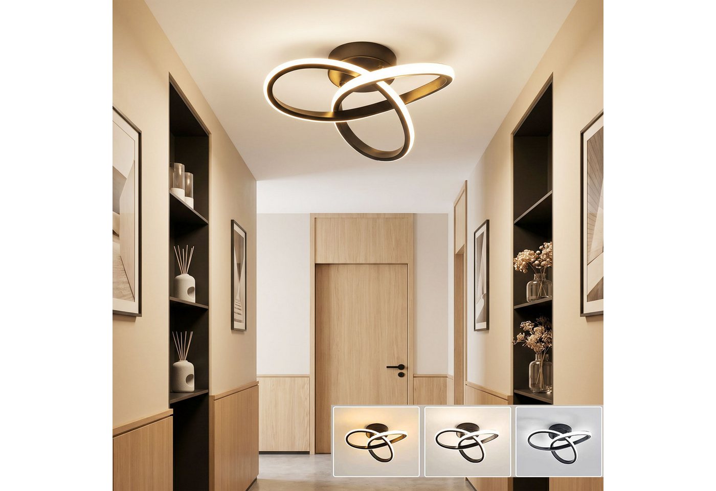 oyajia Deckenleuchte LED Kleeblatt Deckenleuchte 30W 3000LM, Schwarz Dimmbar Deckenlampe, LED fest integriert, für Wohnzimmer Schlafzimmer Flur Küche Balkon, Durchmesser 25cm