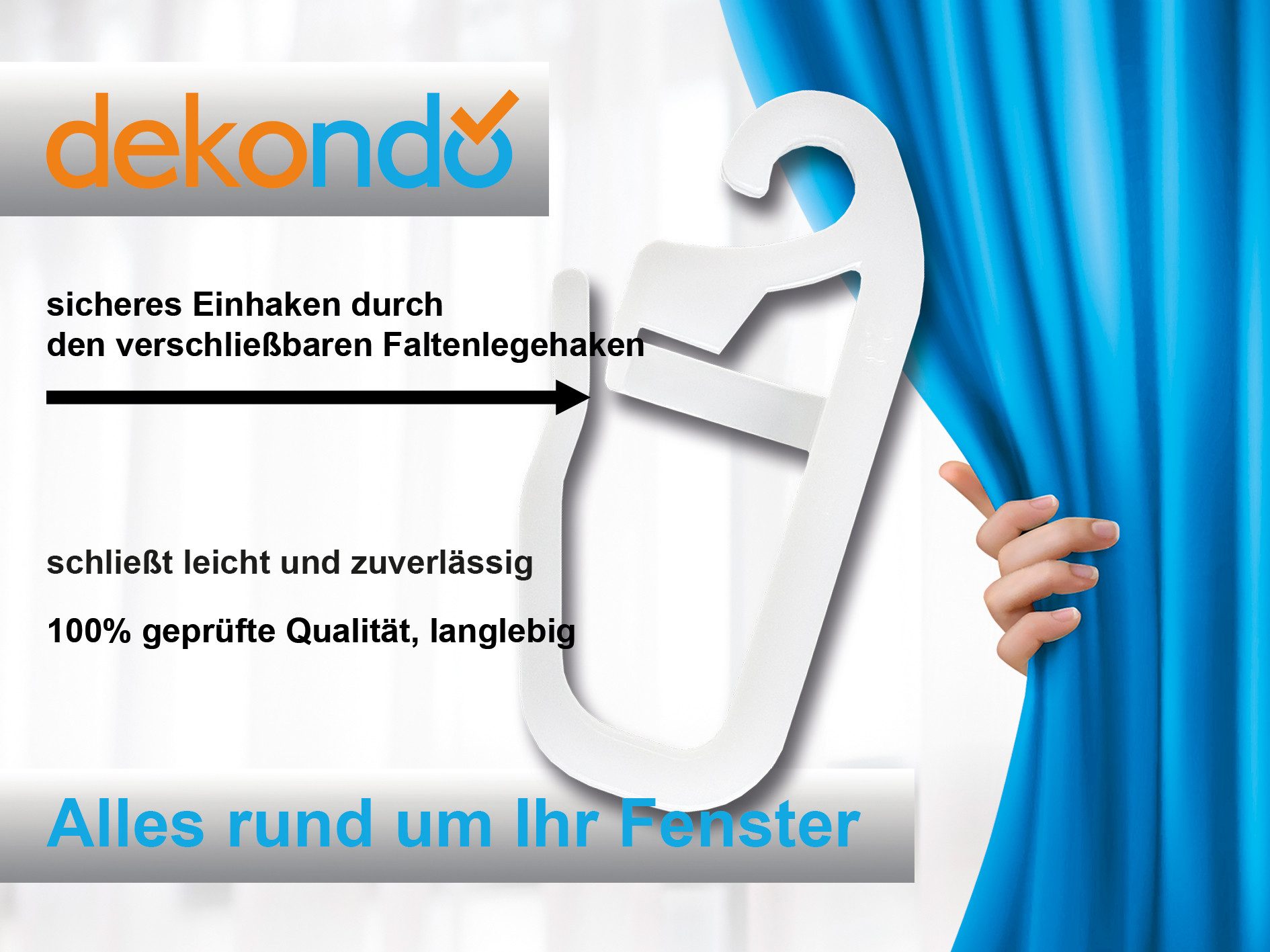 dekondo Gardinenhaken Faltenhaken, Faltenlegehaken, Überklipshaken, zur Befestigung Ihrer Gardinen an Ringen oder Ösen mit max. 3 mm Durchmesser, (100-St), mit  – Bild 5 von 5