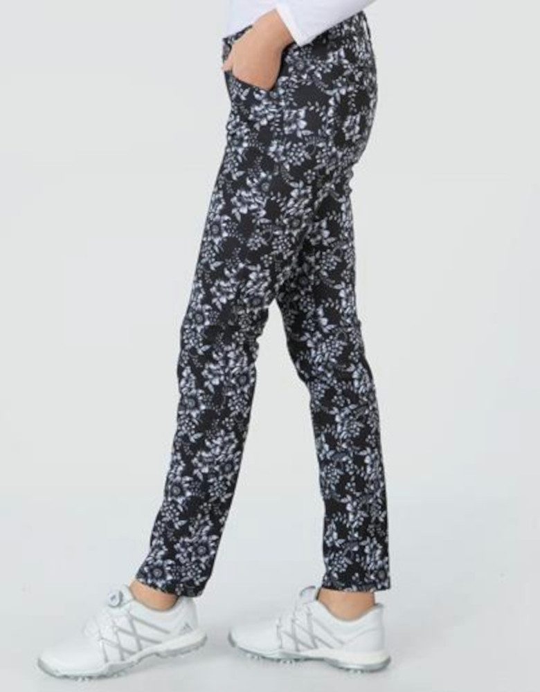 Alberto Golfhose Alberto Golf Hose Mona-L 'Black & White Flowers' Damen